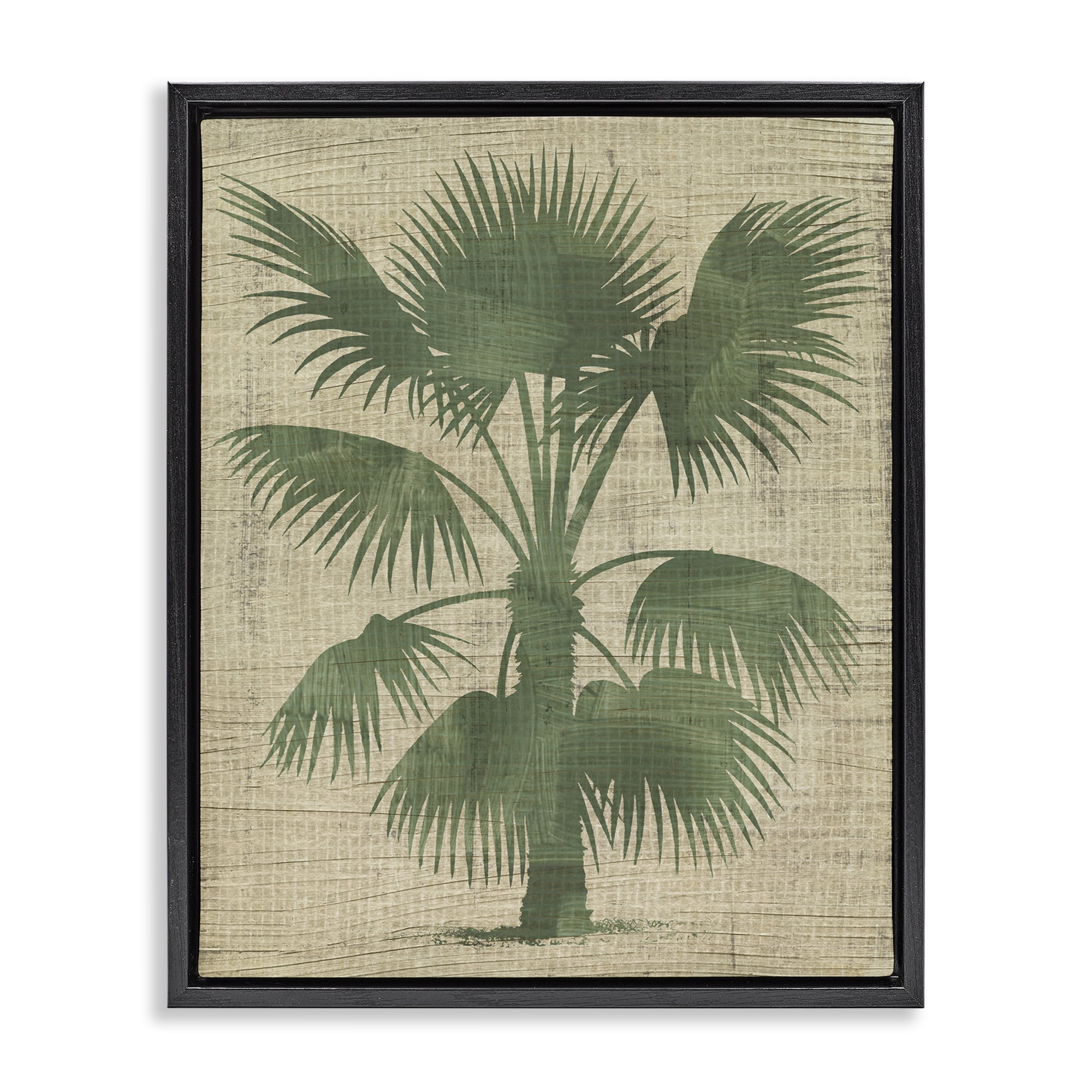 Stupell Industries Vintage Distressed Palm Plants & Flowers Painting Black Floater Framed Canvas Art Print Wall Art, 17 x 21