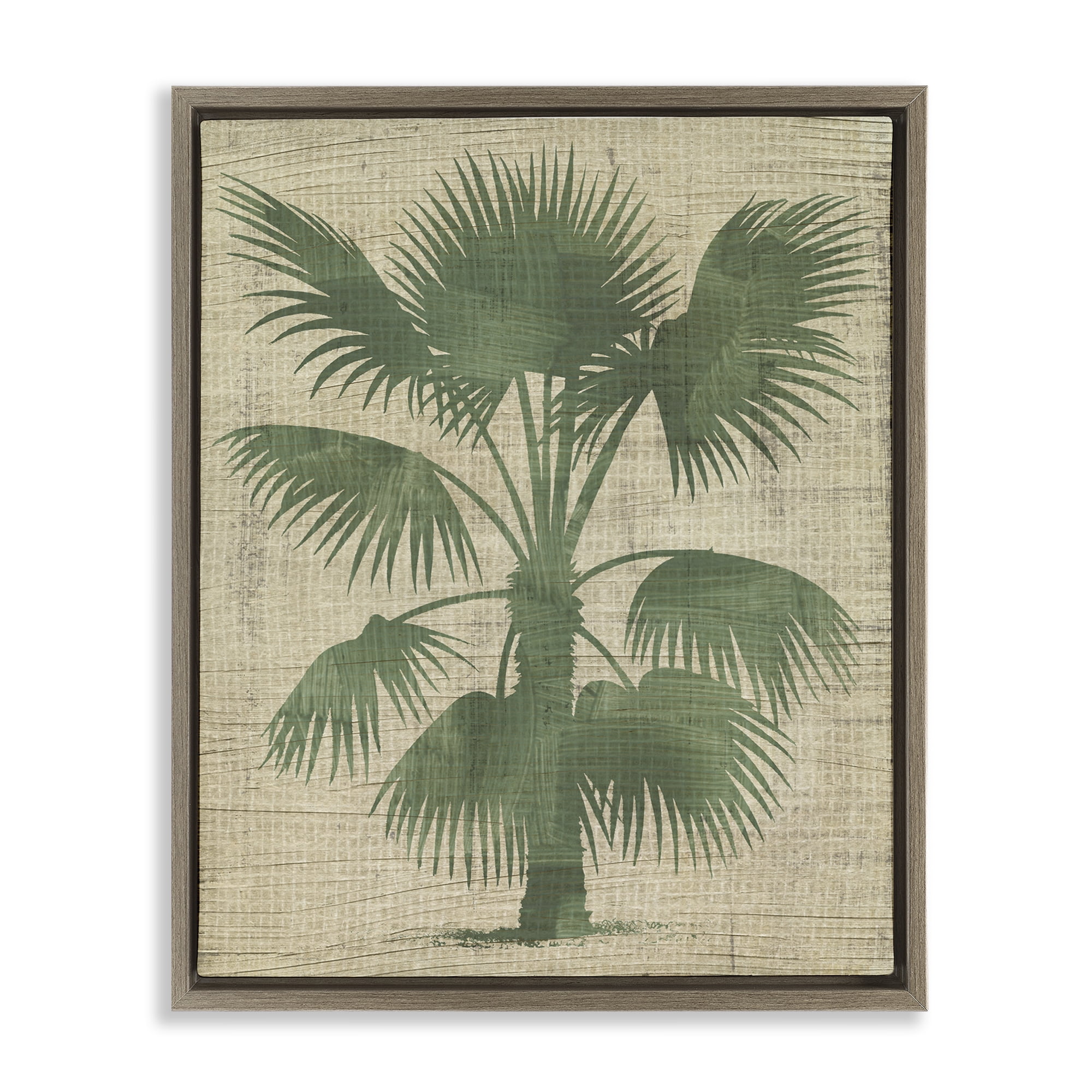 Stupell Industries Vintage Distressed Palm Plants & Flowers Painting Brown Floater Framed Canvas Art Print Wall Art, 25 x 31