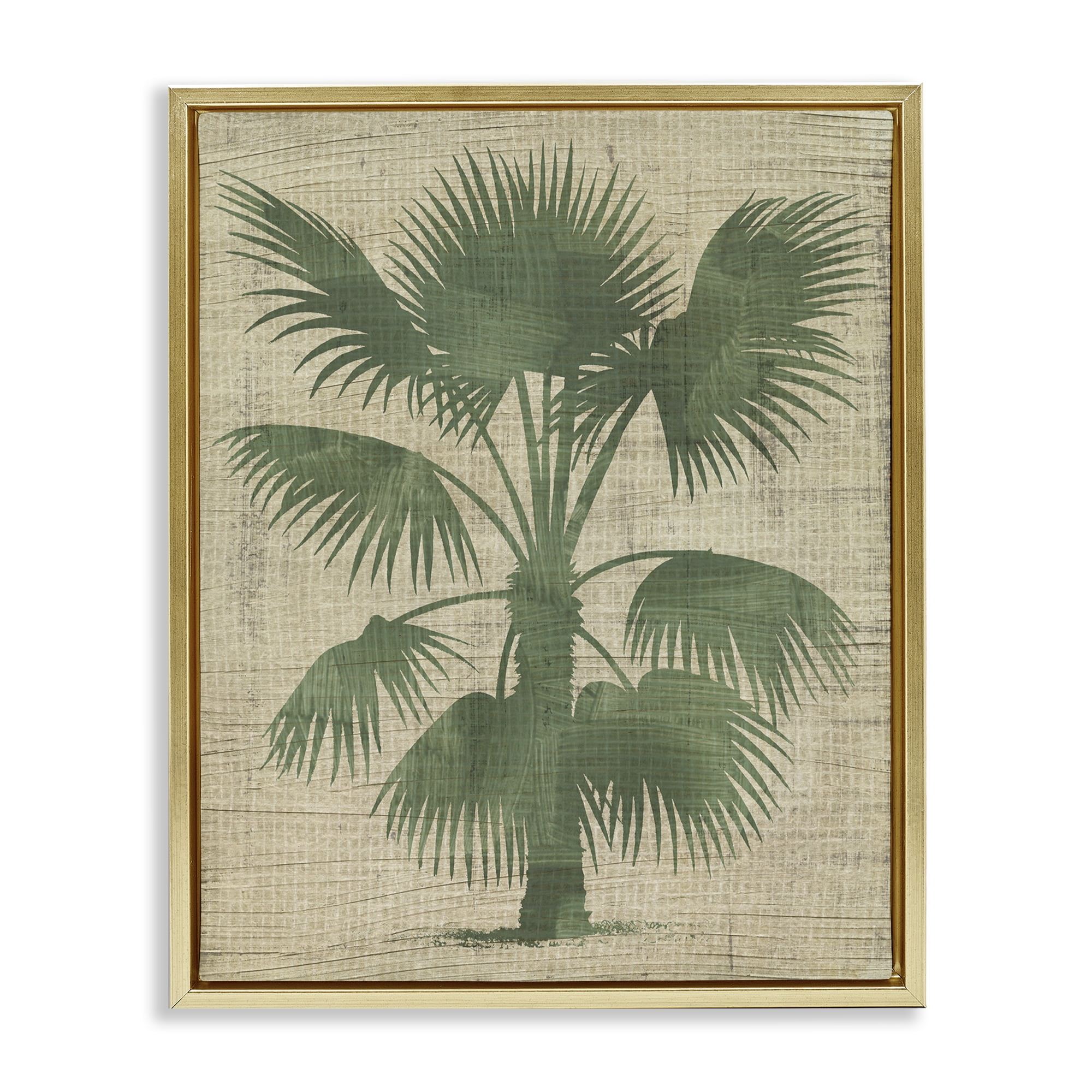 Stupell Industries Vintage Distressed Palm Plants & Flowers Painting Gold Floater Framed Canvas Art Print Wall Art, 17 x 21