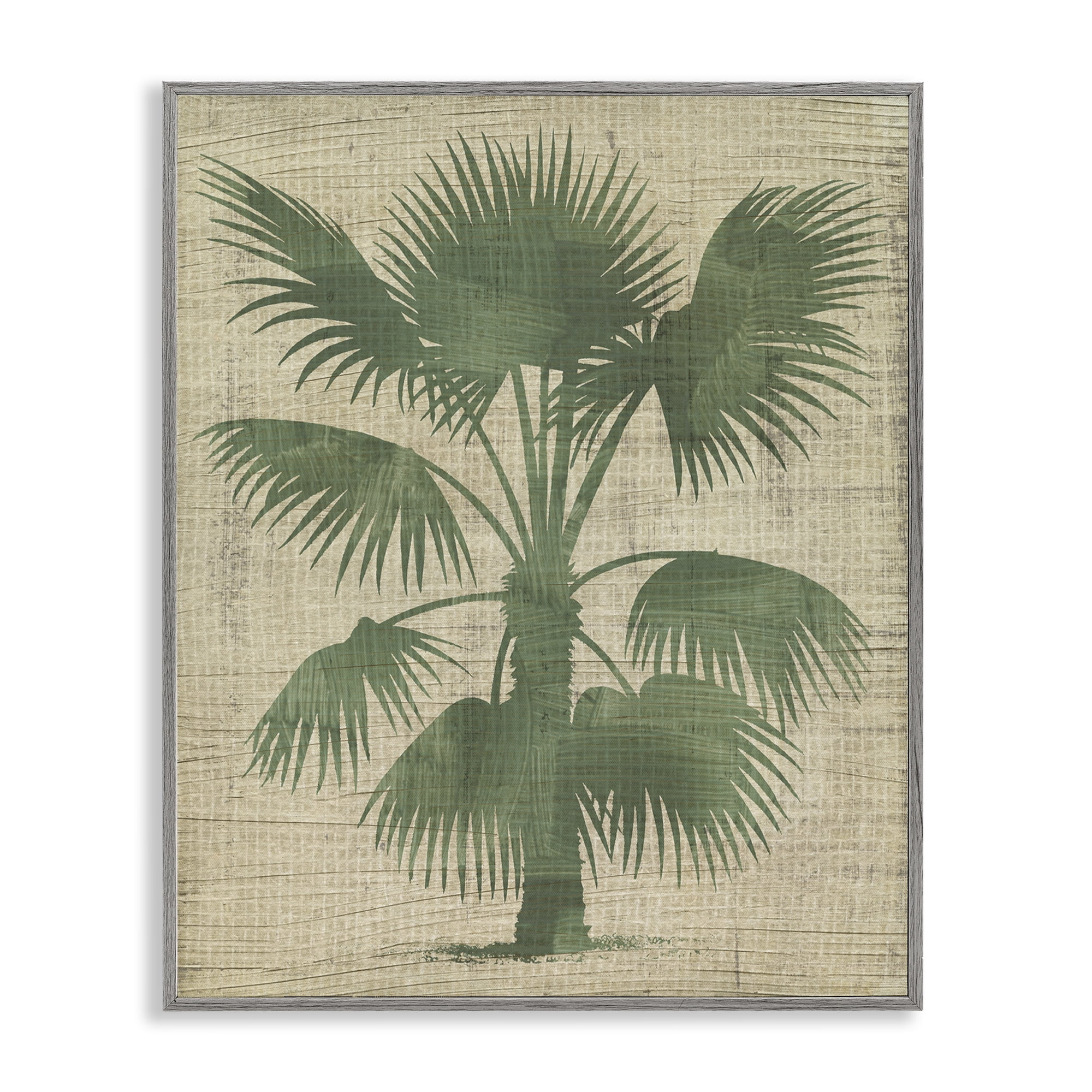 Stupell Industries Vintage Distressed Palm Plants & Flowers Painting Gray Framed Art Print Wall Art, 24 x 30