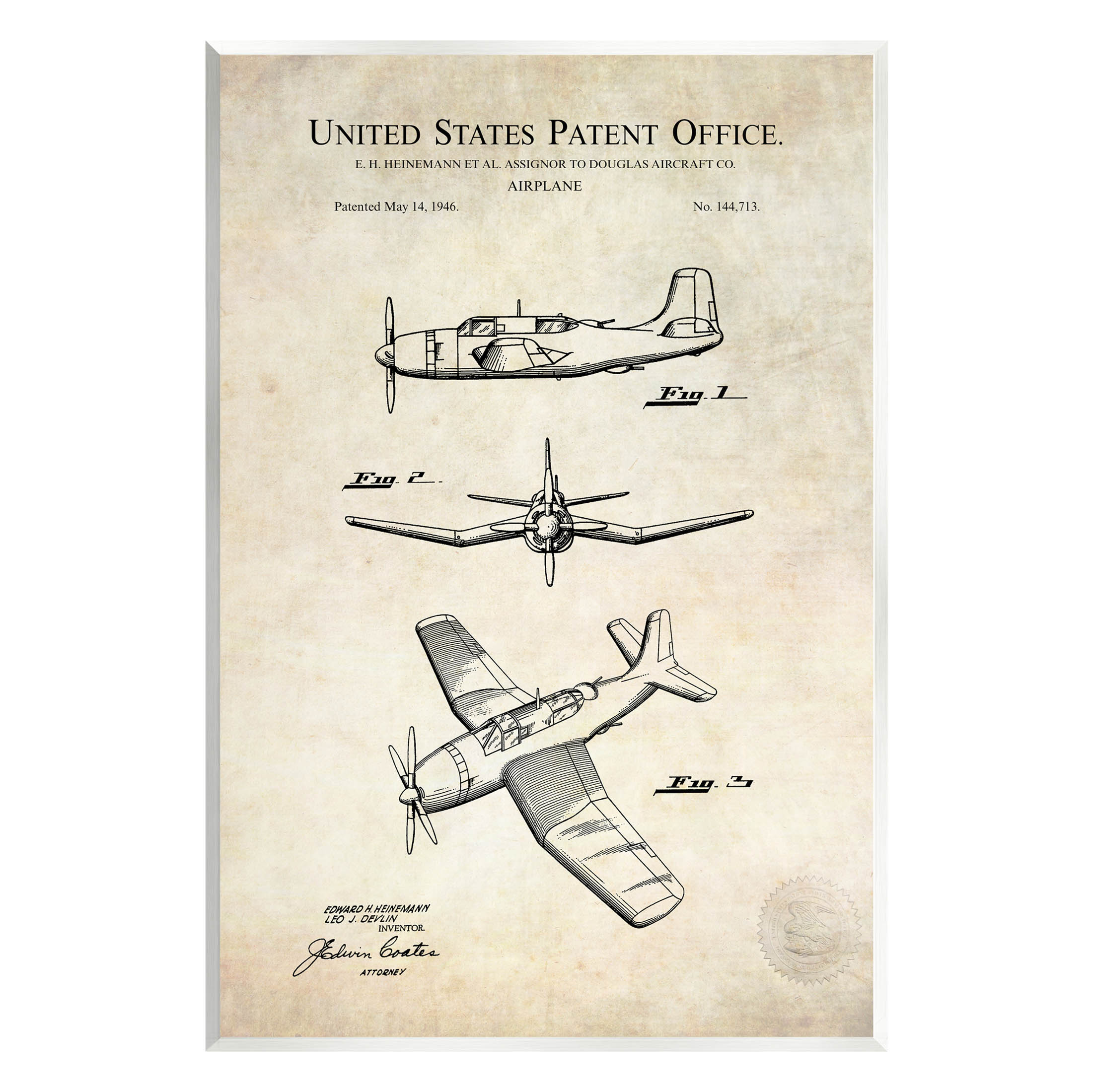 Stupell Industries Vintage Distressed Patent Airplane Graphic Art Unframed Art Print Wall Art, Design by Karl Hronek