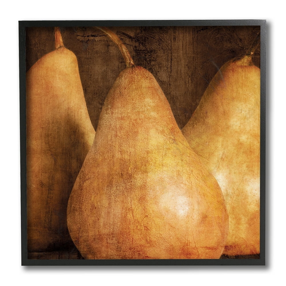 Stupell Industries Vintage Distressed Pear Rustic Fruit Design Black Framed by Caroline Kelly