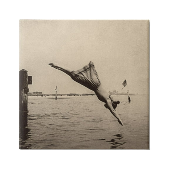 Stupell Industries Vintage Diving Girl Landscape Photography Gallery Wrapped Canvas Art Print Wall Art, 30 x 30