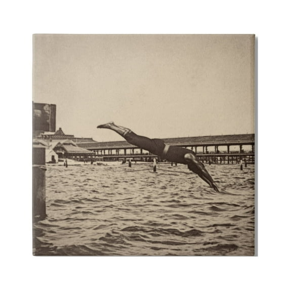 Stupell Industries Vintage Diving Man Landscape Photography Gallery Wrapped Canvas Art Print Wall Art, 17 x 17