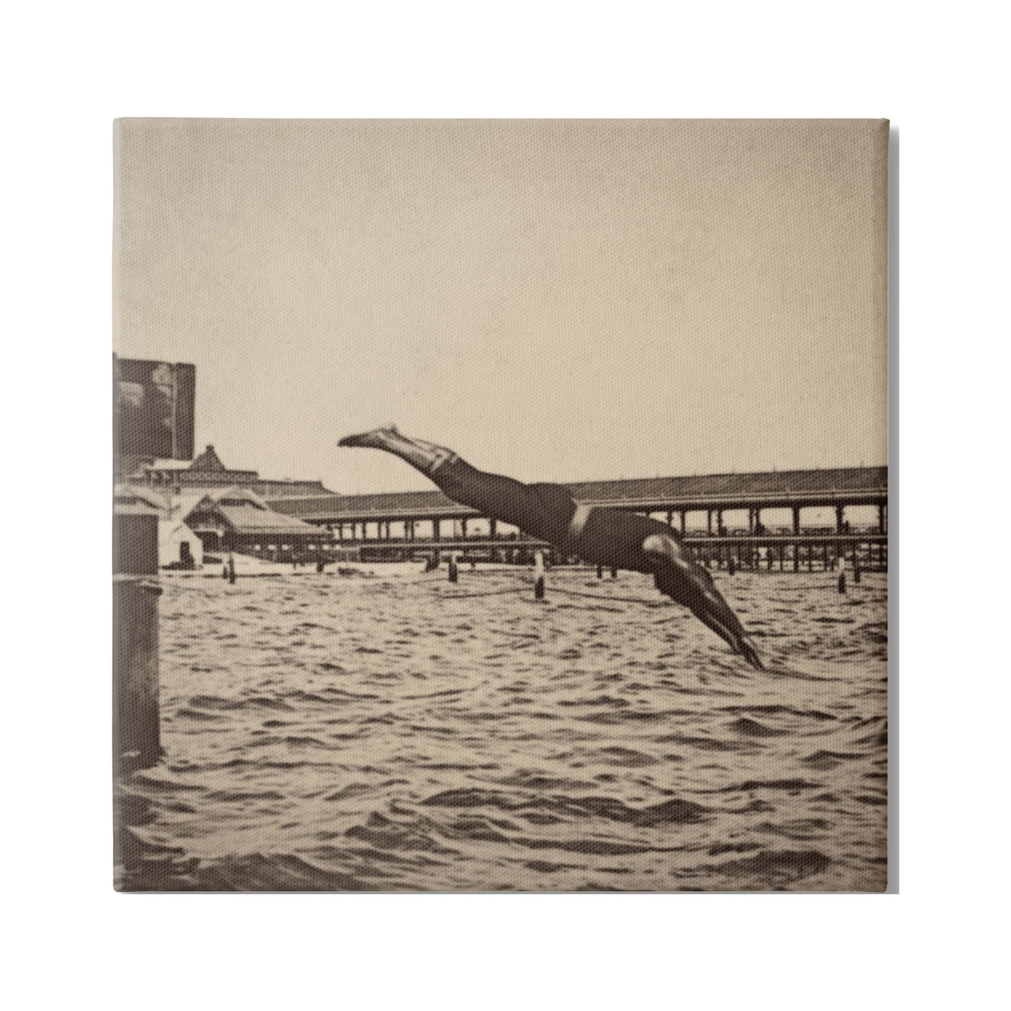 Stupell Industries Vintage Diving Man Landscape Photography Gallery Wrapped Canvas Art Print Wall Art, 36 x 36