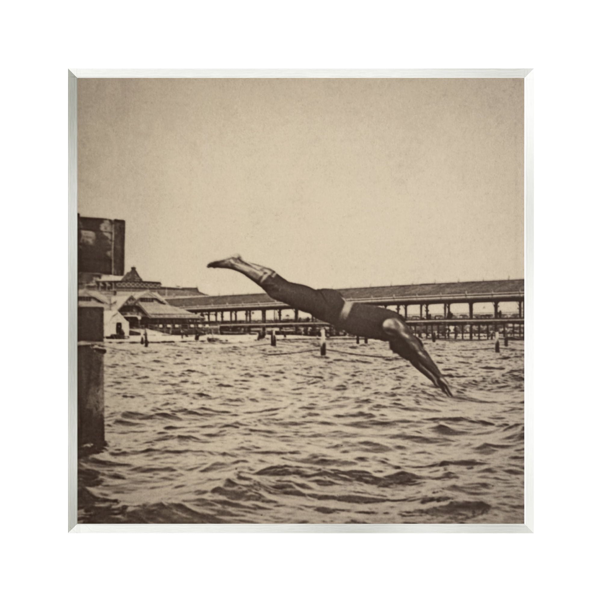 Stupell Industries Vintage Diving Man Landscape Photography Unframed Art Print Wall Art, 12 x 12