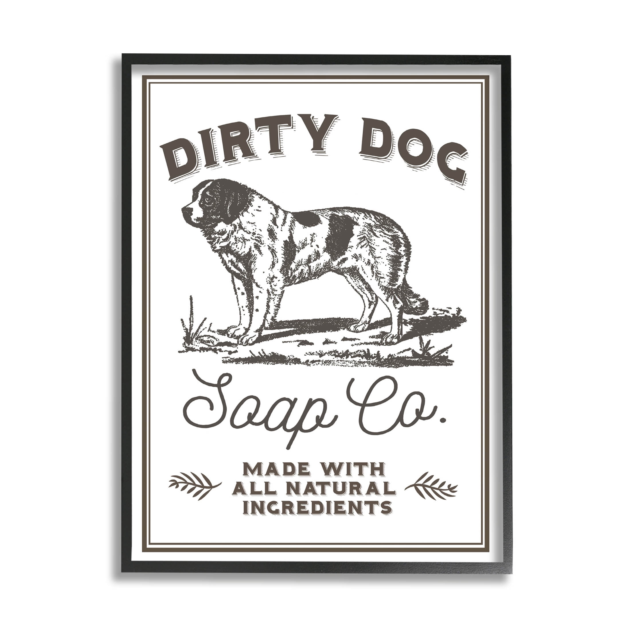 Stupell Industries Vintage Dog Soap Sign Graphic Art Black Framed Art Print Wall Art, Design by Daphne Polselli