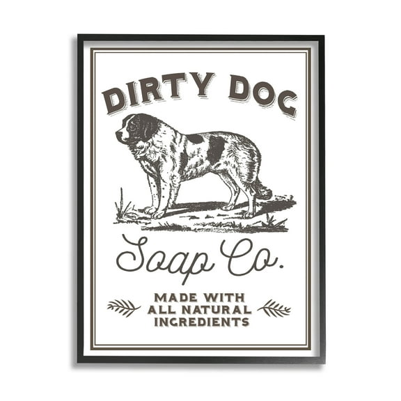 Stupell Industries Vintage Dog Soap Sign Graphic Art Black Framed Art Print Wall Art, Design by Daphne Polselli