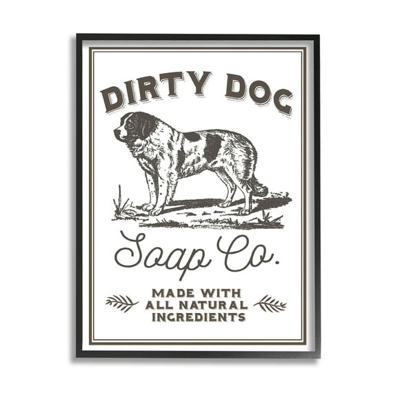 Stupell Industries Vintage Dog Soap Sign Graphic Art Black Framed Art Print Wall Art, Design by Daphne Polselli