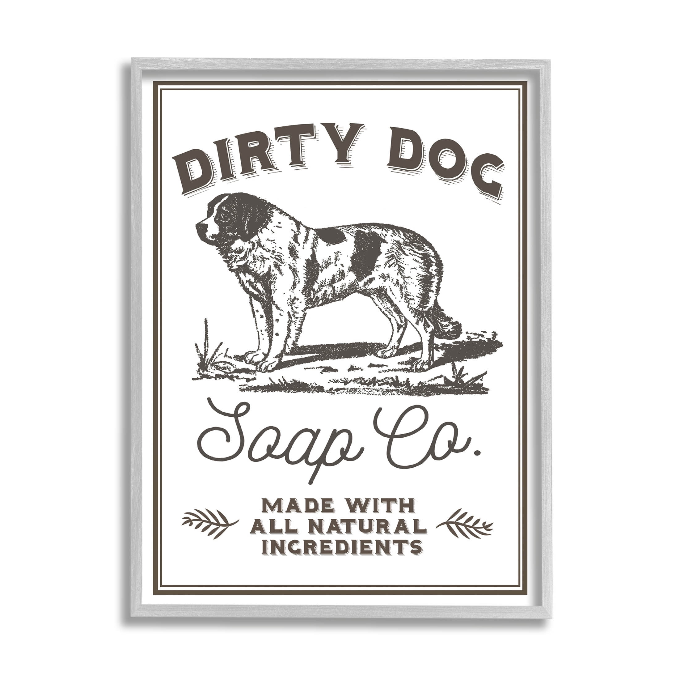 Stupell Industries Vintage Dog Soap Sign Graphic Art Gray Framed Art Print Wall Art, Design by Daphne Polselli