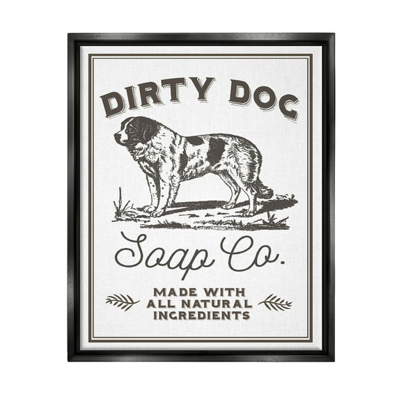 Stupell Industries Vintage Dog Soap Sign Graphic Art Jet Black Floating Framed Canvas Print Wall Art, Design by Daphne Polselli