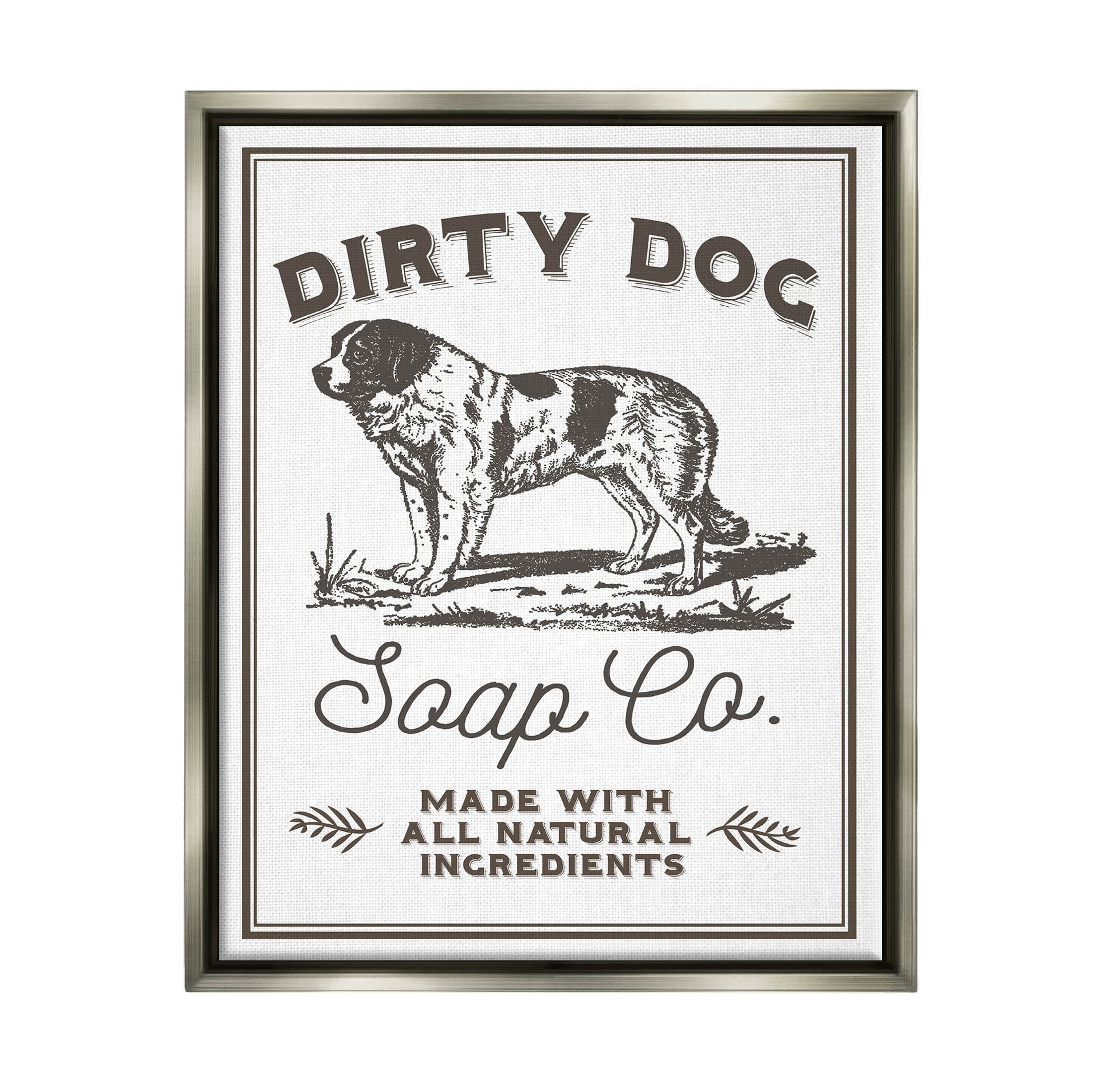 Stupell Industries Vintage Dog Soap Sign Graphic Art Luster Gray Floating Framed Canvas Print Wall Art, Design by Daphne Polselli
