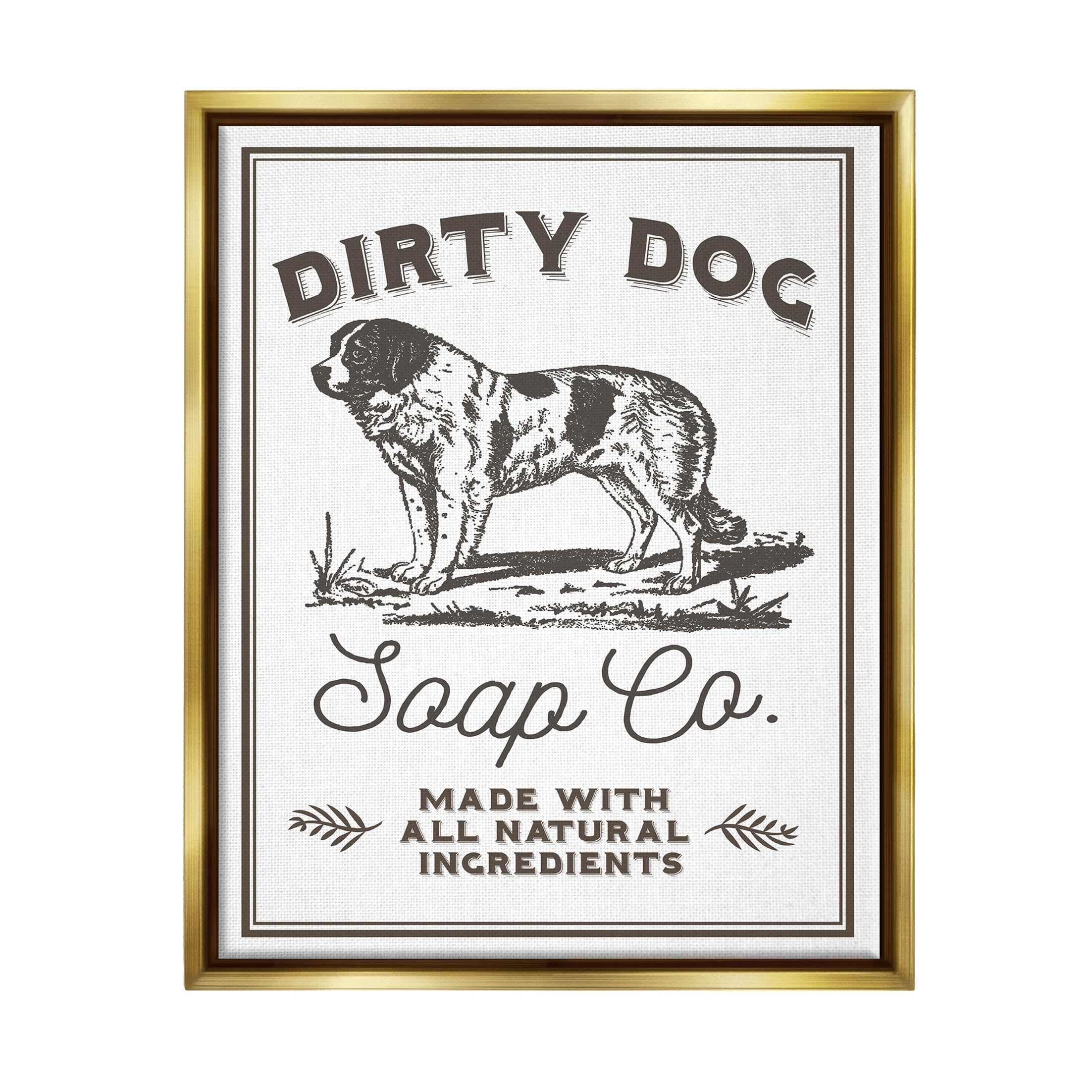 Stupell Industries Vintage Dog Soap Sign Graphic Art Metallic Gold Floating Framed Canvas Print Wall Art, Design by Daphne Polselli