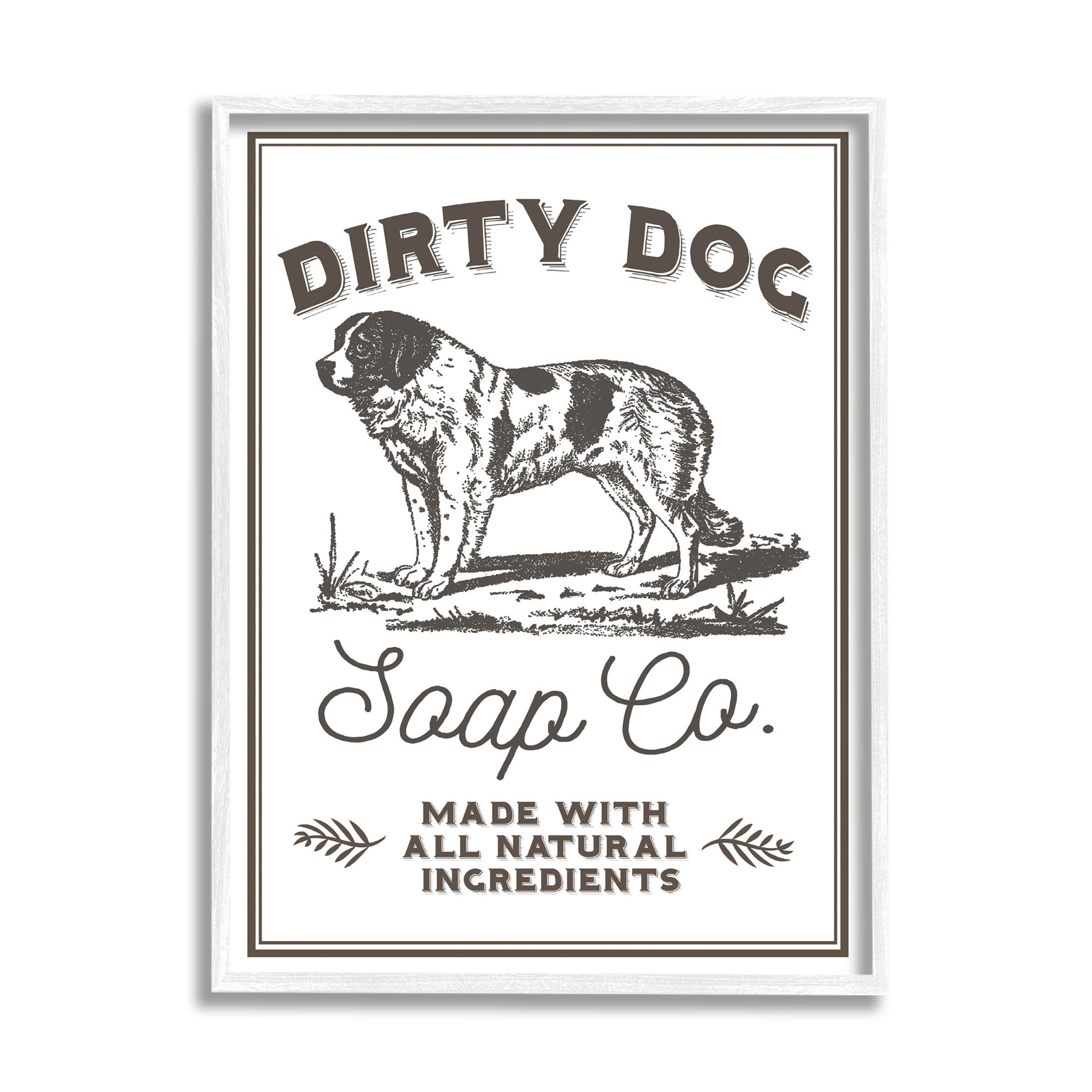 Stupell Industries Vintage Dog Soap Sign Graphic Art White Framed Art Print Wall Art, Design by Daphne Polselli