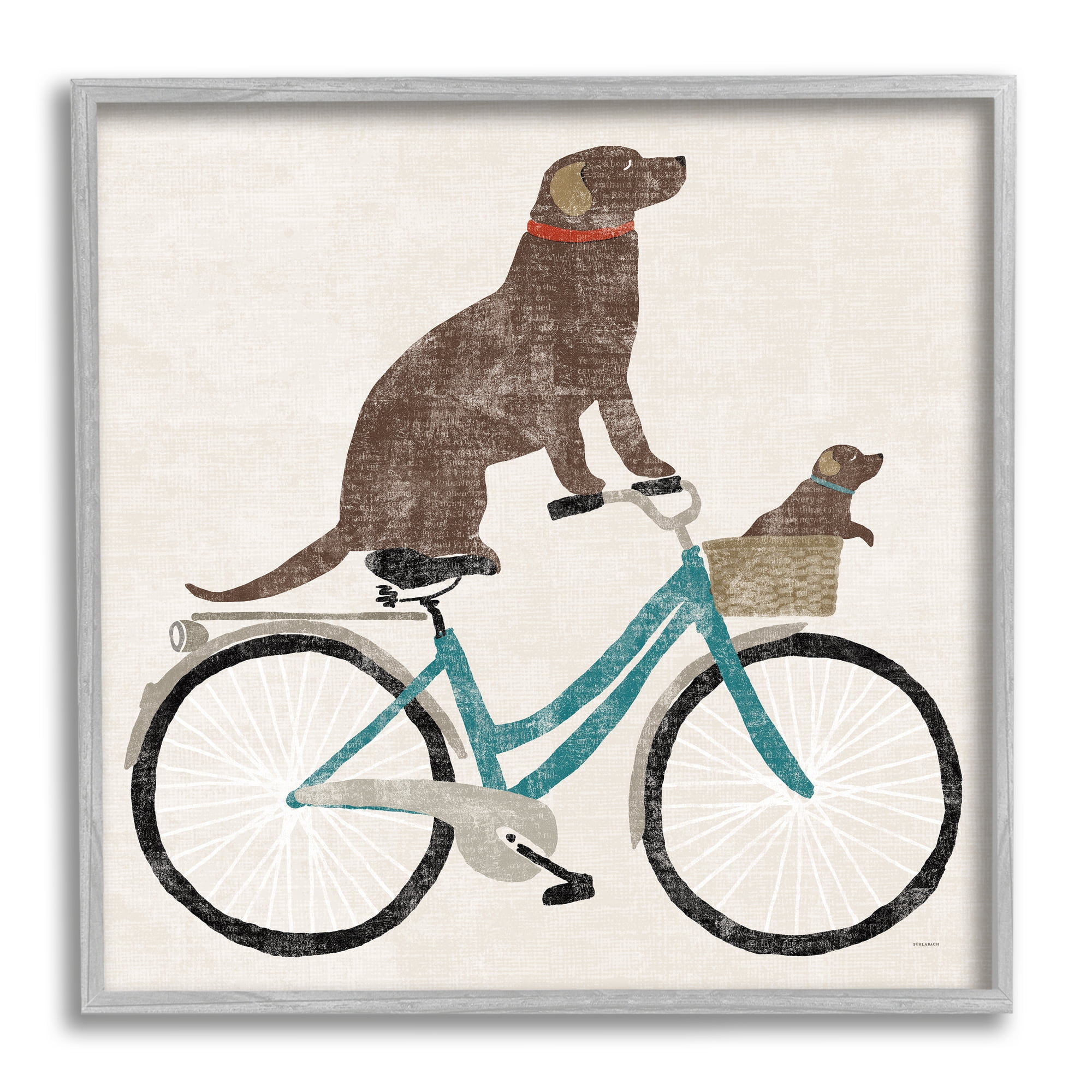 Stupell Industries Vintage Dogs Riding Bicycle Animals & Insects Painting Gray Framed Art Print Wall Art, 12 x 12