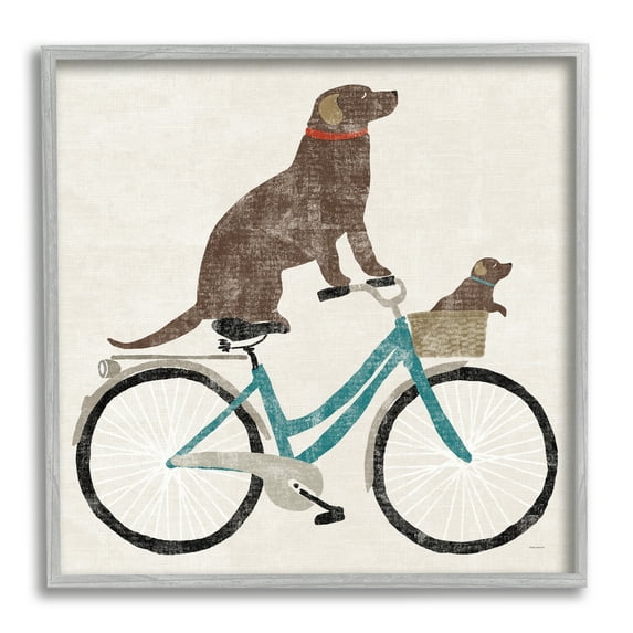 Stupell Industries Vintage Dogs Riding Bicycle Animals & Insects Painting Gray Framed Art Print Wall Art, 17 x 17
