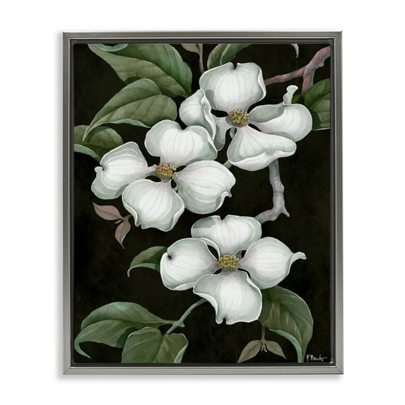 Stupell Industries Vintage Dogwood Trio Gray Framed Floater Canvas Wall Art design by Paul Brent, 21 x 17