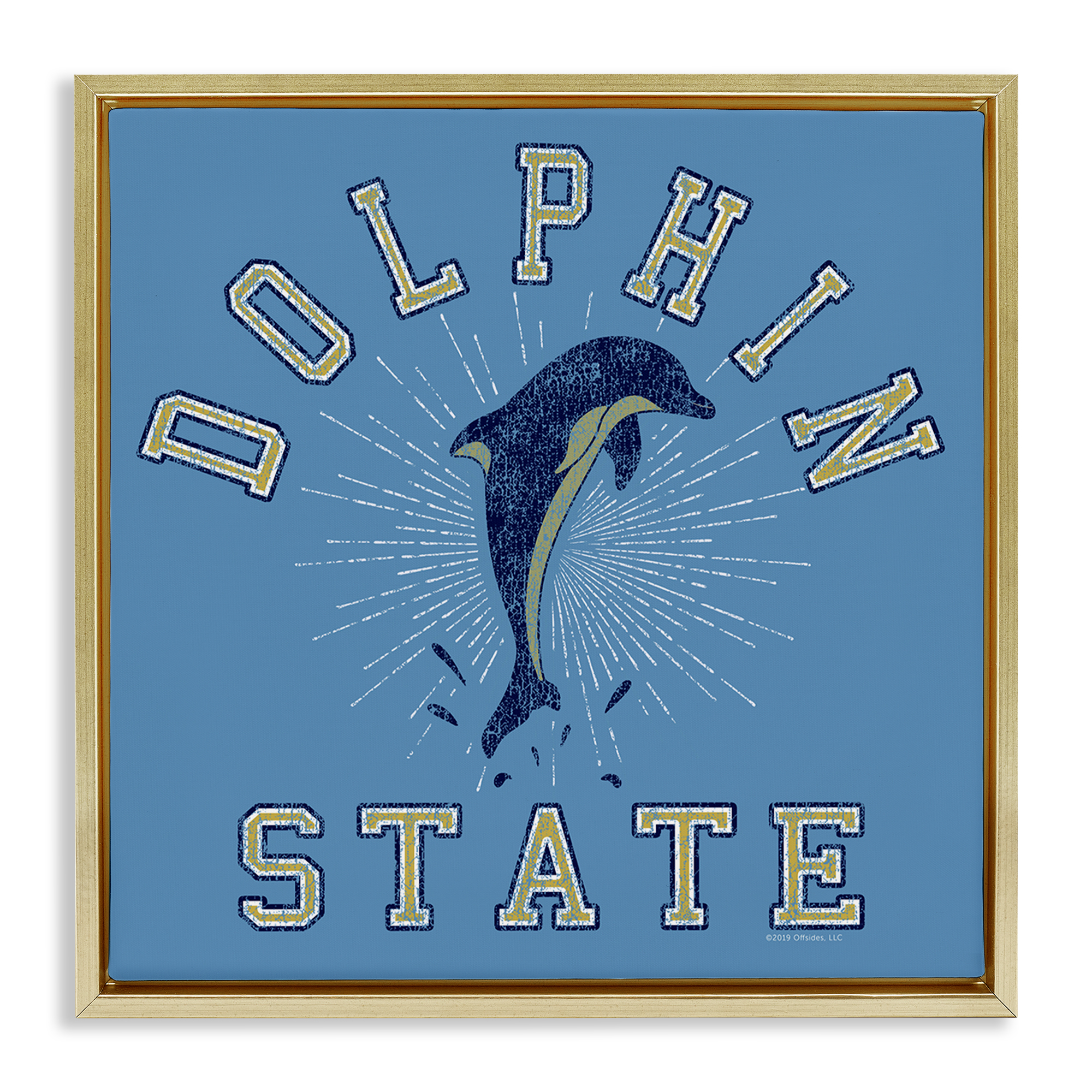Stupell Industries Vintage Dolphin State Novelty & Humor Painting Gold Floater Framed Canvas Art Print Wall Art, 18 x 18