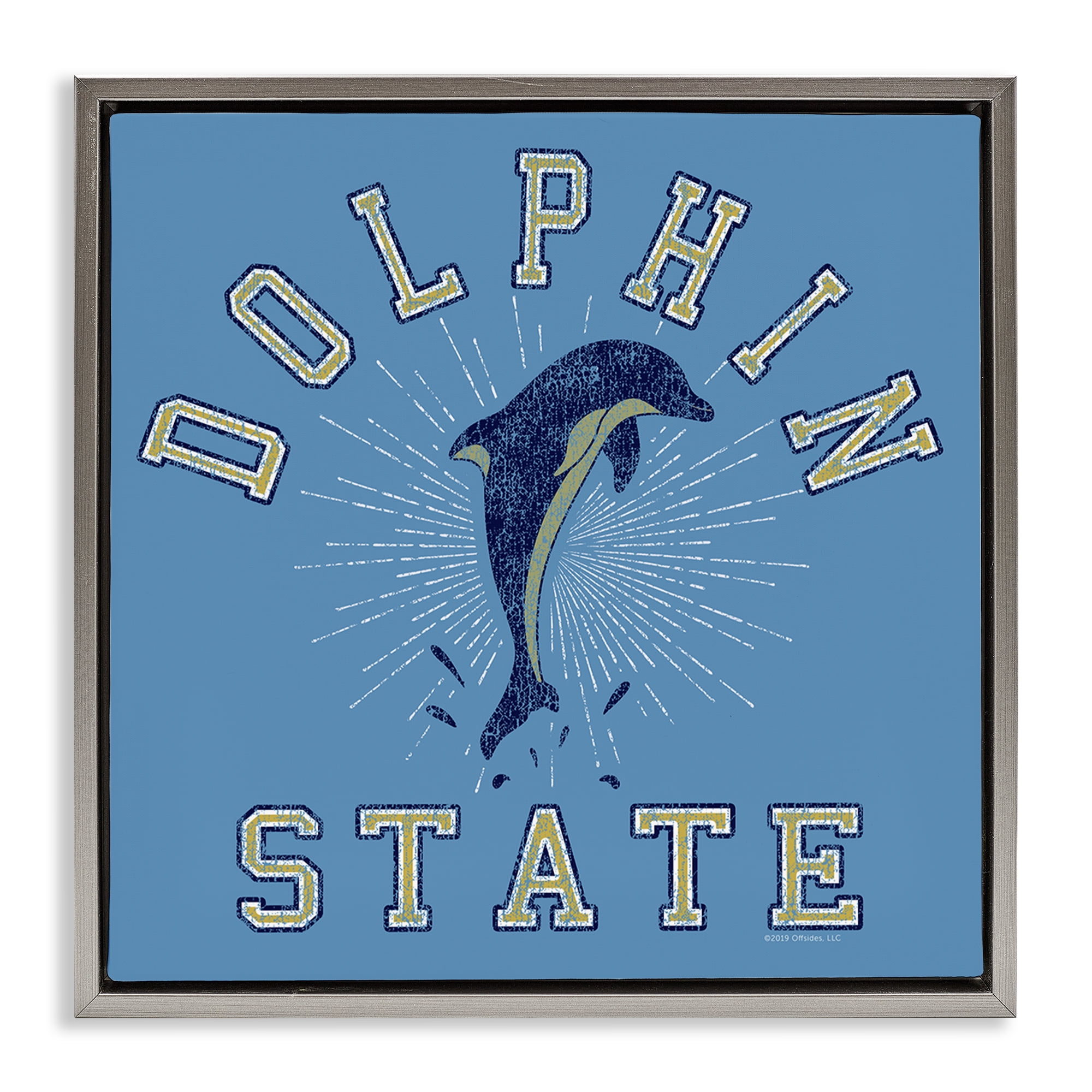 Stupell Industries Vintage Dolphin State Novelty & Humor Painting Gray Floater Framed Canvas Art Print Wall Art, 18 x 18