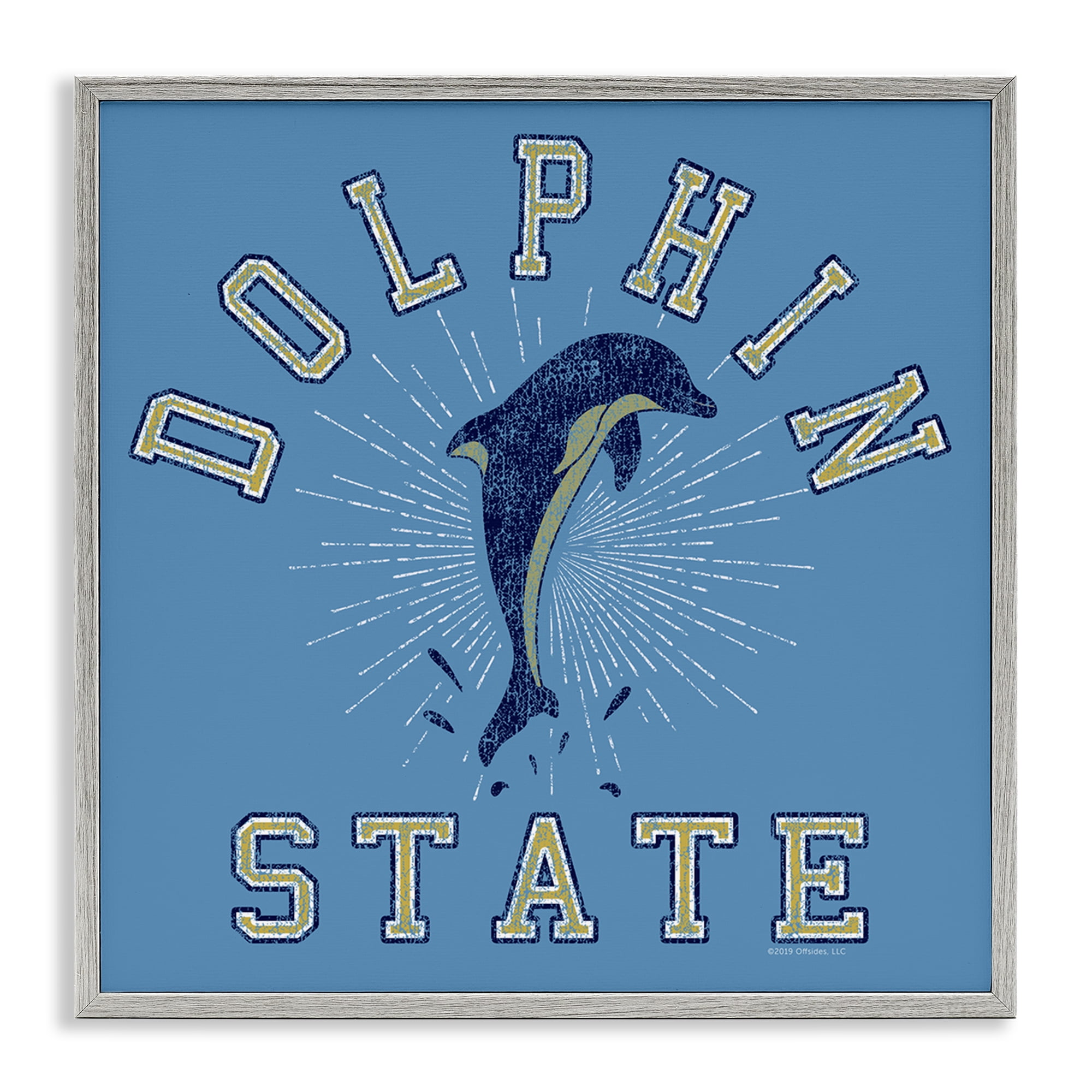 Stupell Industries Vintage Dolphin State Novelty & Humor Painting Gray Framed Art Print Wall Art, 17 x 17