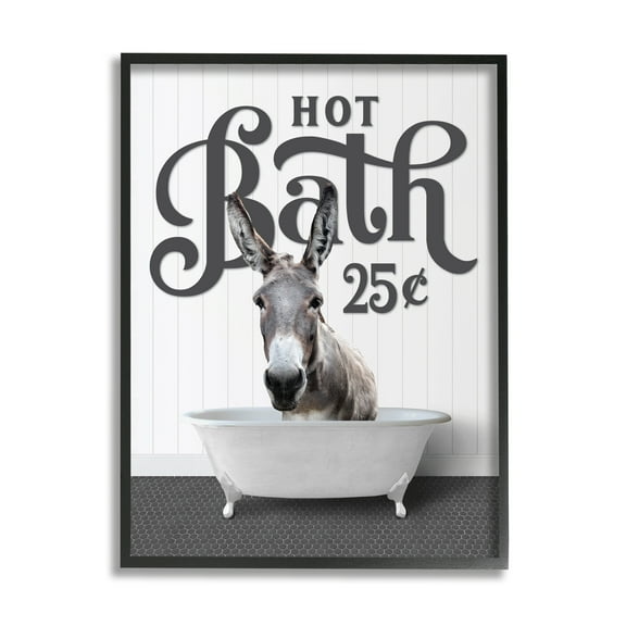 Stupell Industries Vintage Donkey Bathtub Animals & Insects Painting Black Framed Art Print Wall Art, 11 x 14