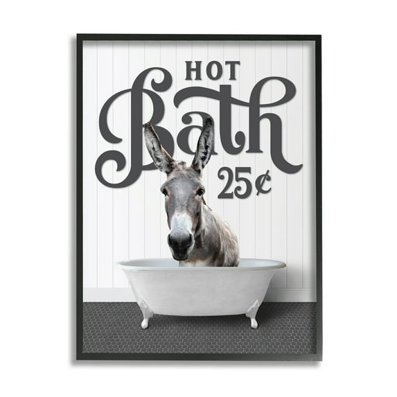 Stupell Industries Vintage Donkey Bathtub Animals & Insects Painting Black Framed Art Print Wall Art, 11 x 14