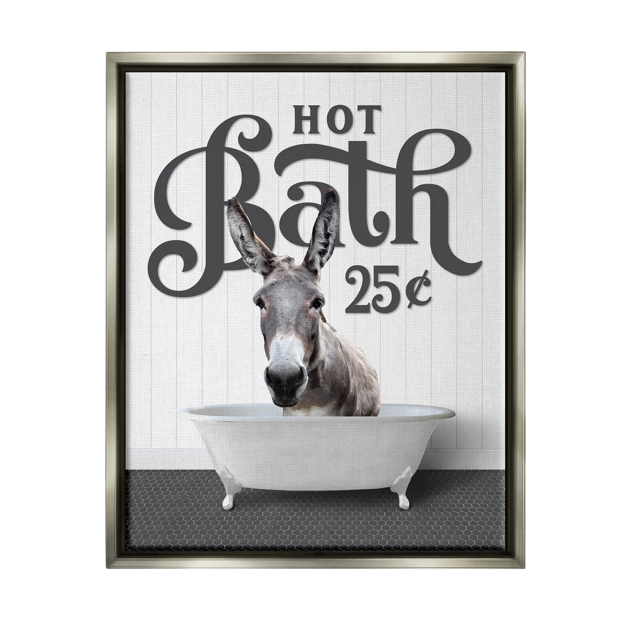 Stupell Industries Vintage Donkey Bathtub Animals & Insects Painting Gray Floater Framed Art Print Wall Art, 17 x 21