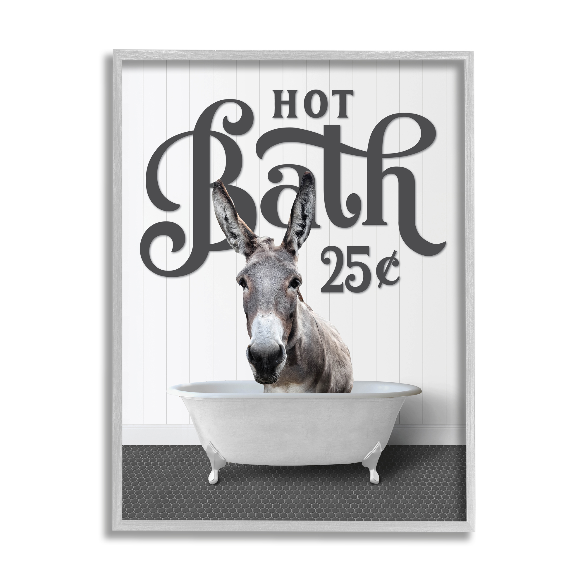 Stupell Industries Vintage Donkey Bathtub Animals & Insects Painting Gray Framed Art Print Wall Art, 11 x 14