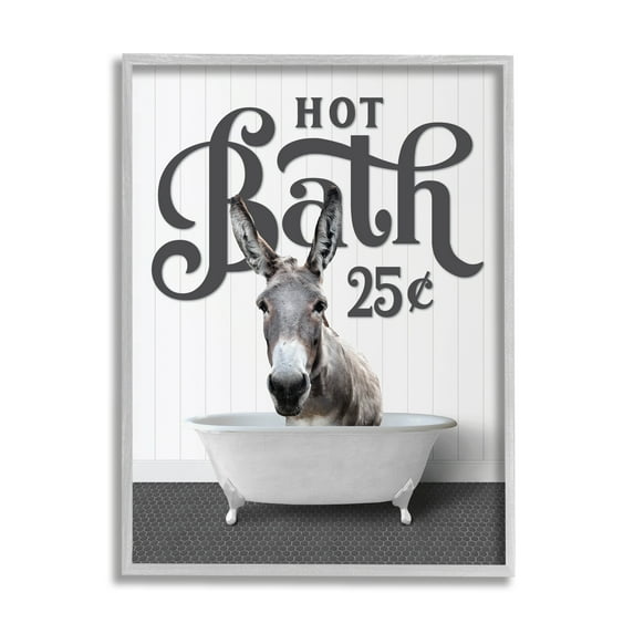 Stupell Industries Vintage Donkey Bathtub Animals & Insects Painting Gray Framed Art Print Wall Art, 24 x 30