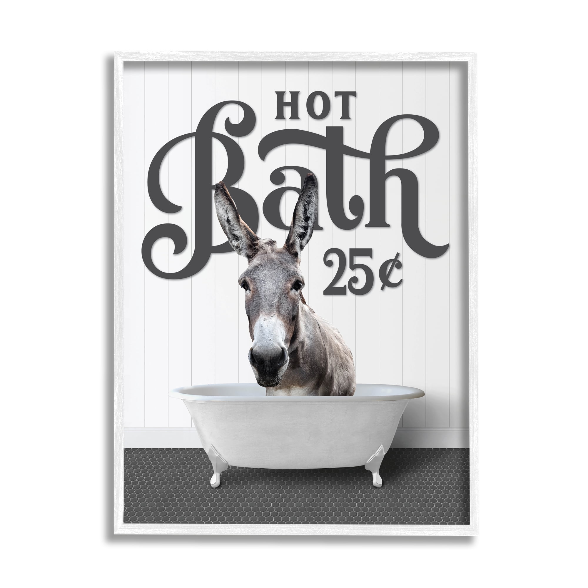 Stupell Industries Vintage Donkey Bathtub Animals & Insects Painting White Framed Art Print Wall Art, 16 x 20