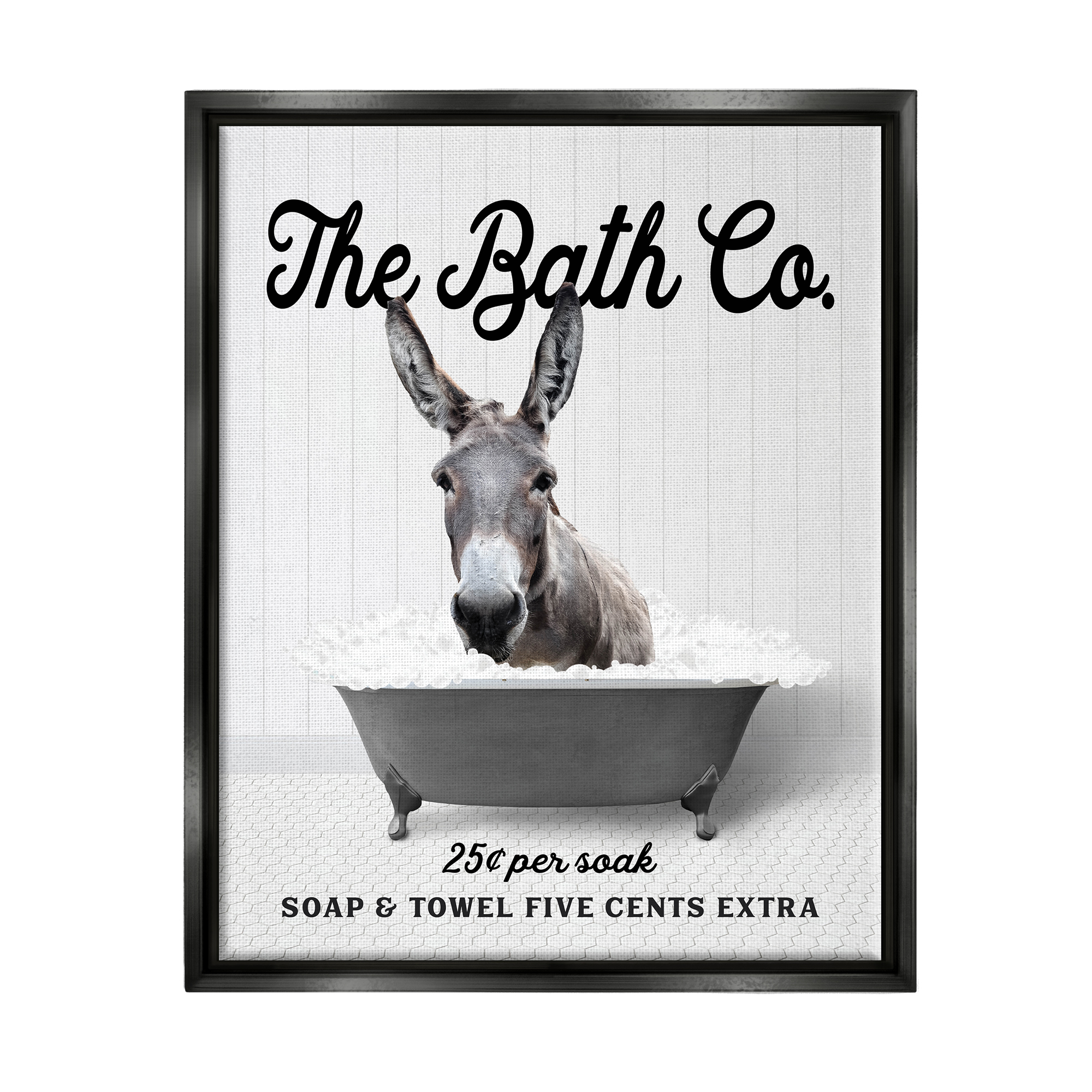 Stupell Industries Vintage Donkey in Tub Animals & Insects Painting Black Floater Framed Art Print Wall Art, 17 x 21