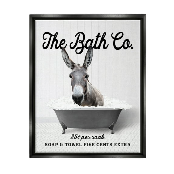 Stupell Industries Vintage Donkey in Tub Animals & Insects Painting Black Floater Framed Art Print Wall Art, 17 x 21