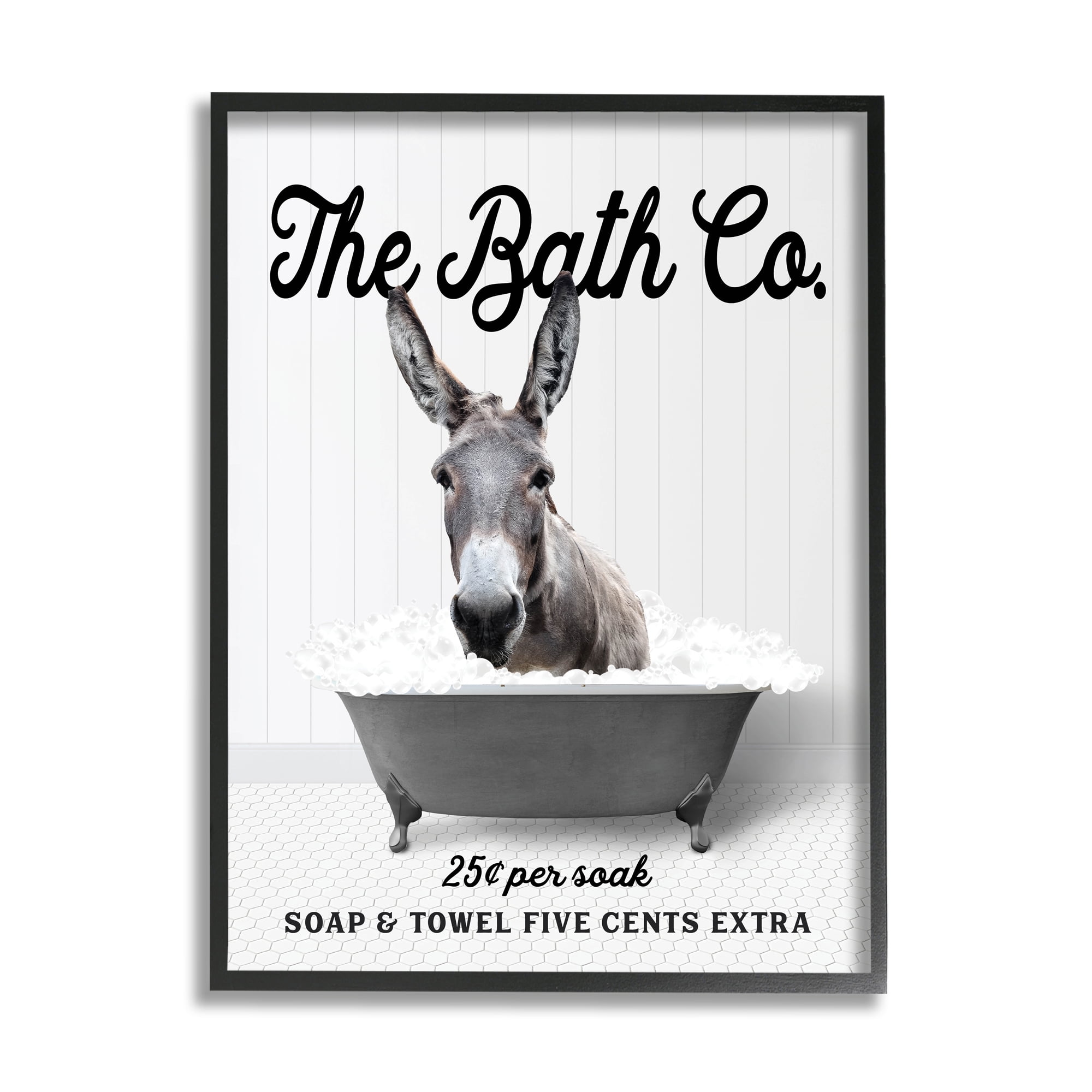 Stupell Industries Vintage Donkey in Tub Animals & Insects Painting Black Framed Art Print Wall Art, 24 x 30
