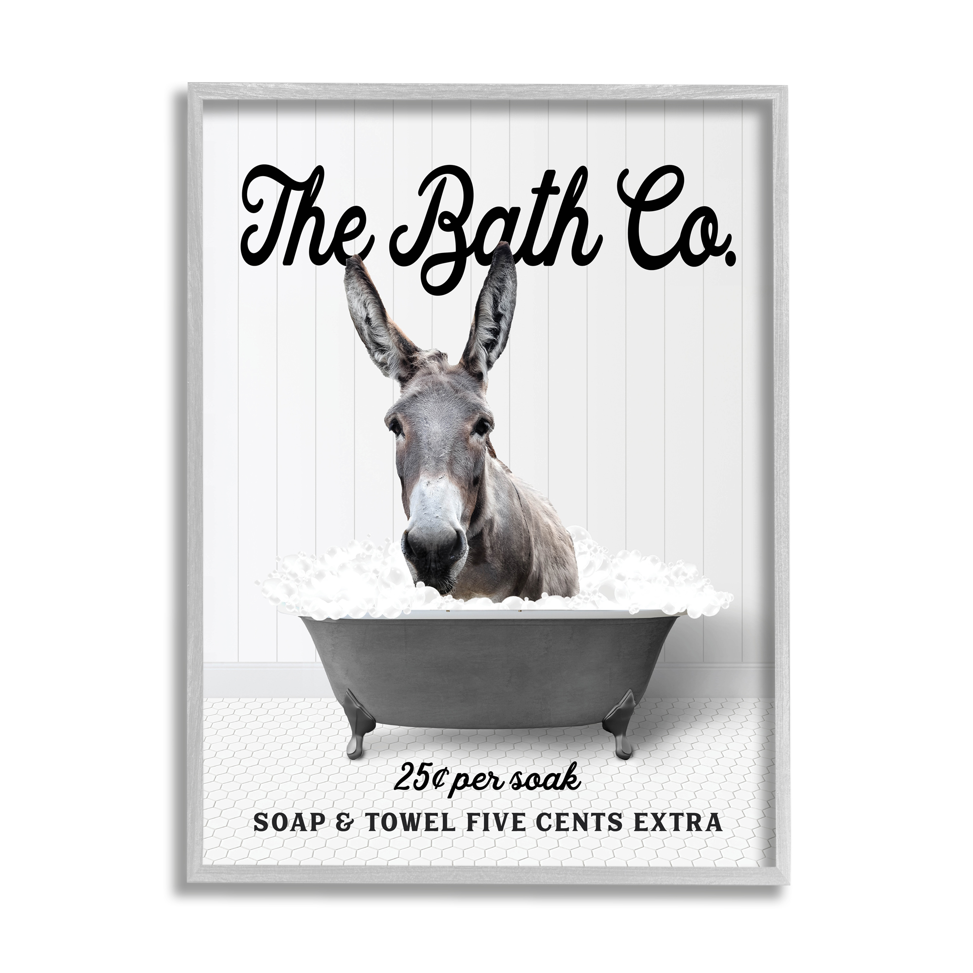 Stupell Industries Vintage Donkey in Tub Animals & Insects Painting Gray Framed Art Print Wall Art, 24 x 30