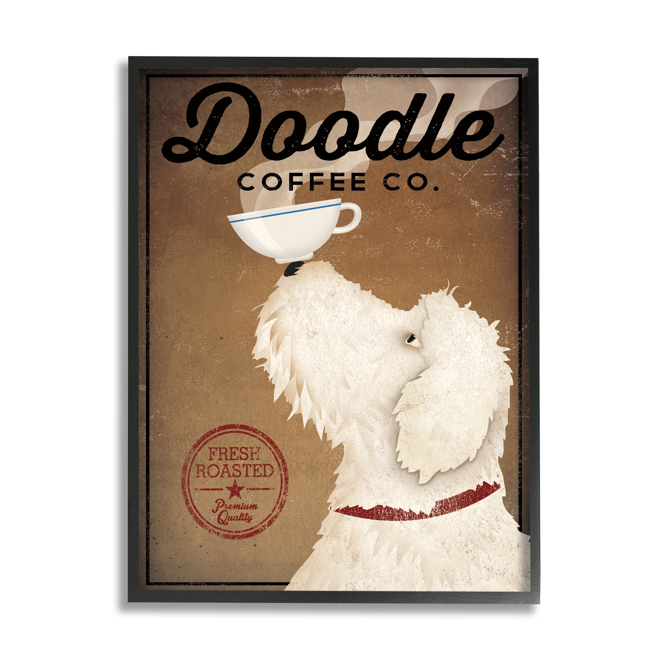 Stupell Industries Vintage Doodle Coffee Dog Sign Graphic Art Black Framed Art Print Wall Art, Design by Ryan Fowler