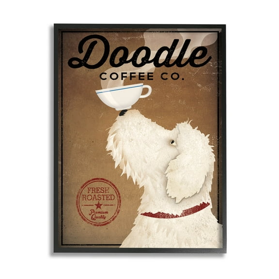 Stupell Industries Vintage Doodle Coffee Dog Sign Graphic Art Black Framed Art Print Wall Art, Design by Ryan Fowler