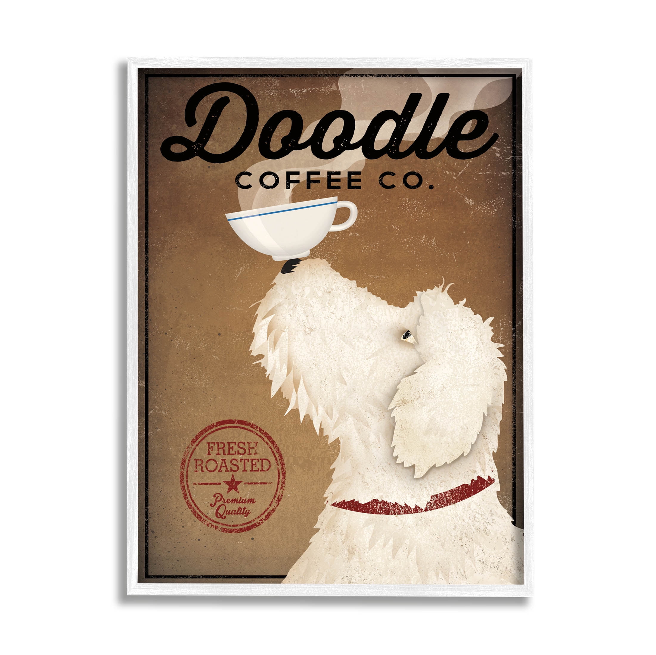 Stupell Industries Vintage Doodle Coffee Dog Sign Graphic Art White Framed Art Print Wall Art, Design by Ryan Fowler