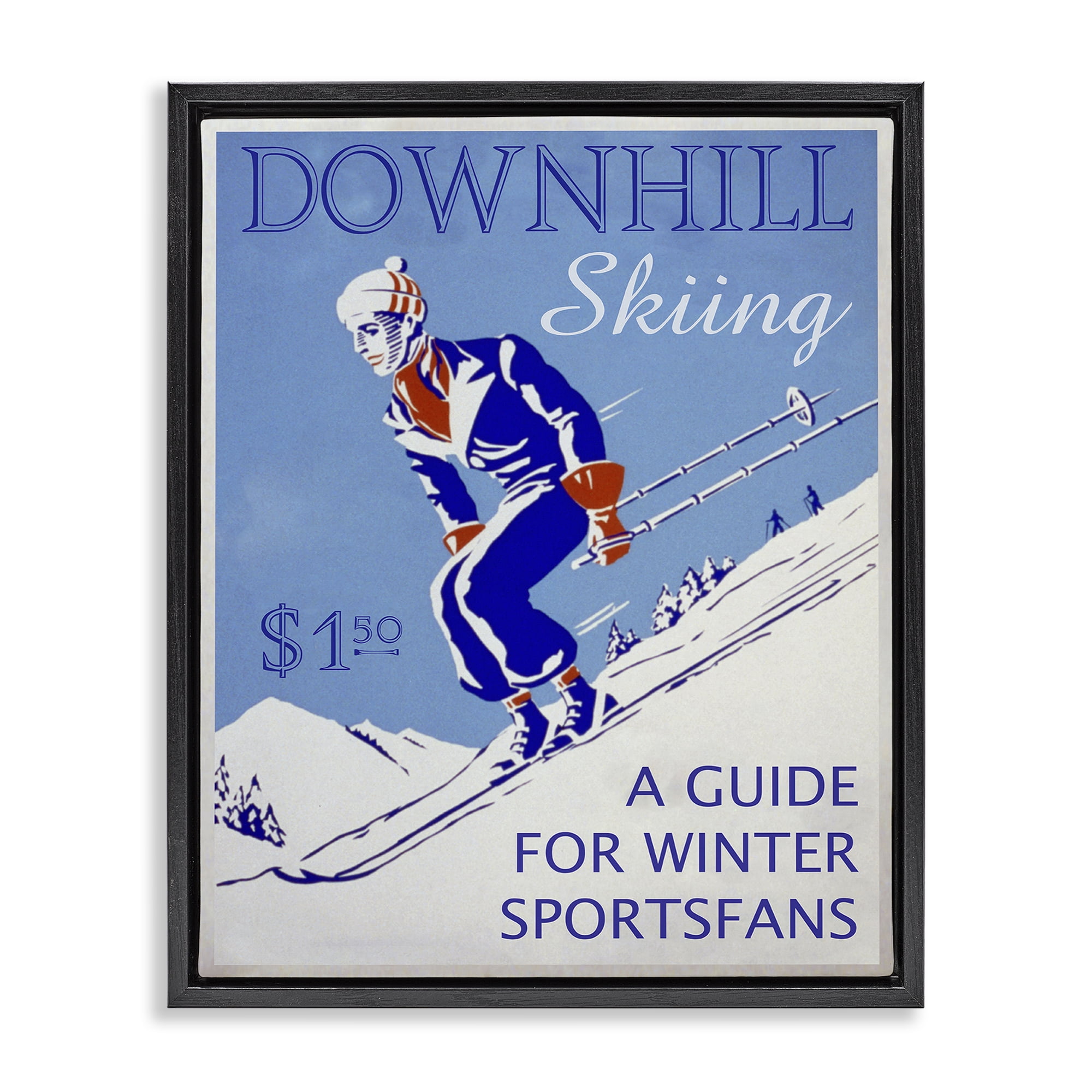 Stupell Industries Vintage Downhill Skiing Sports Painting Black Floater Framed Canvas Art Prints Wall Art, 25 x 31