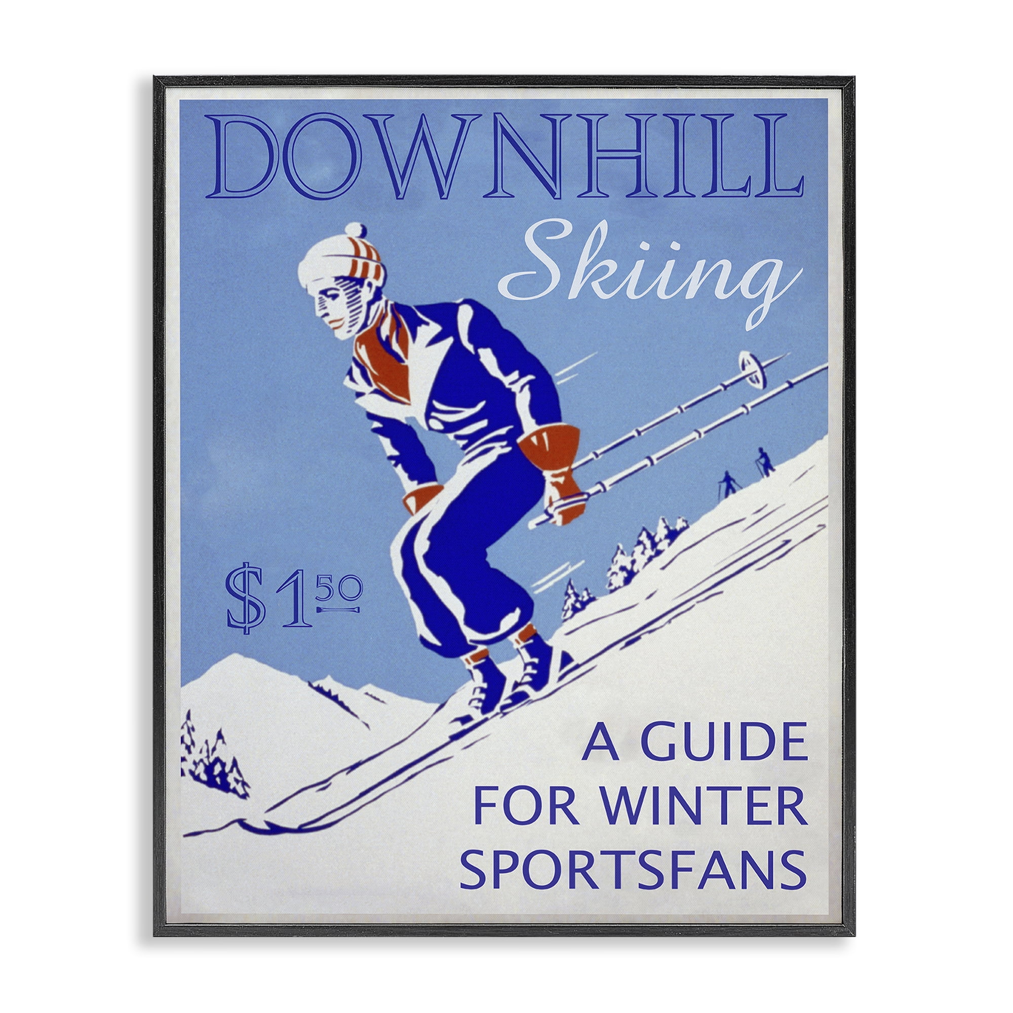 Stupell Industries Vintage Downhill Skiing Sports Painting Black Framed Art Prints Wall Art, 24 x 30