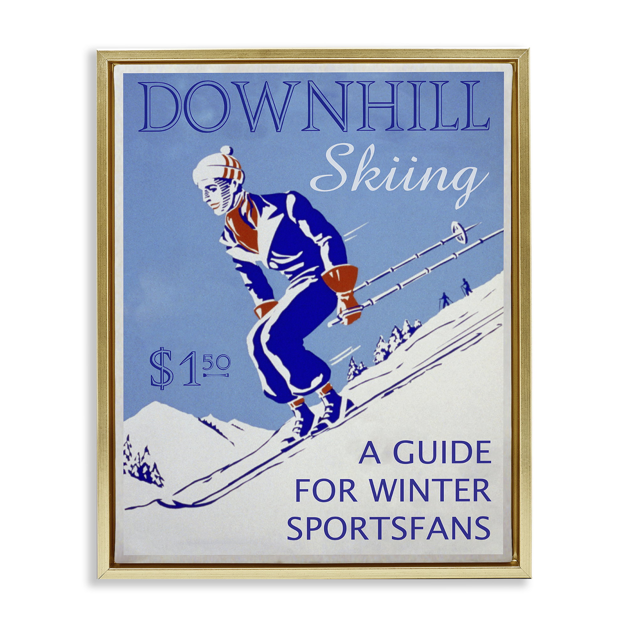 Stupell Industries Vintage Downhill Skiing Sports Painting Gold Floater Framed Canvas Art Prints Wall Art, 25 x 31