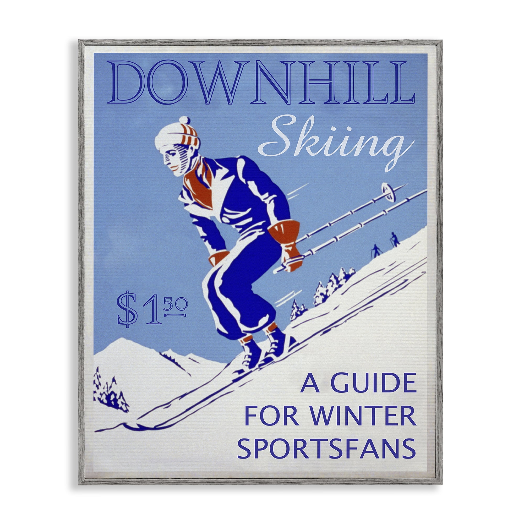 Stupell Industries Vintage Downhill Skiing Sports Painting Gray Framed Art Prints Wall Art, 11 x 14
