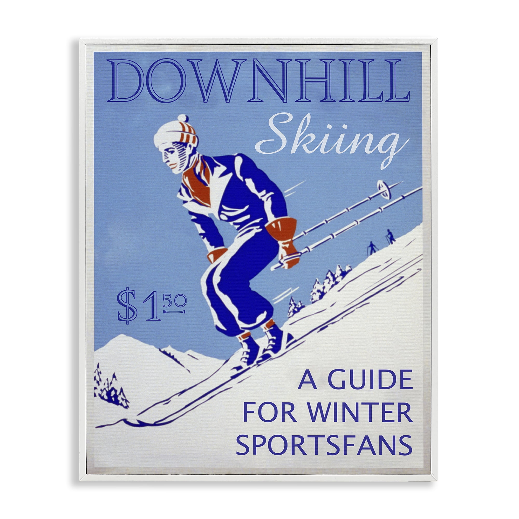 Stupell Industries Vintage Downhill Skiing Sports Painting White Framed Art Prints Wall Art, 16 x 20