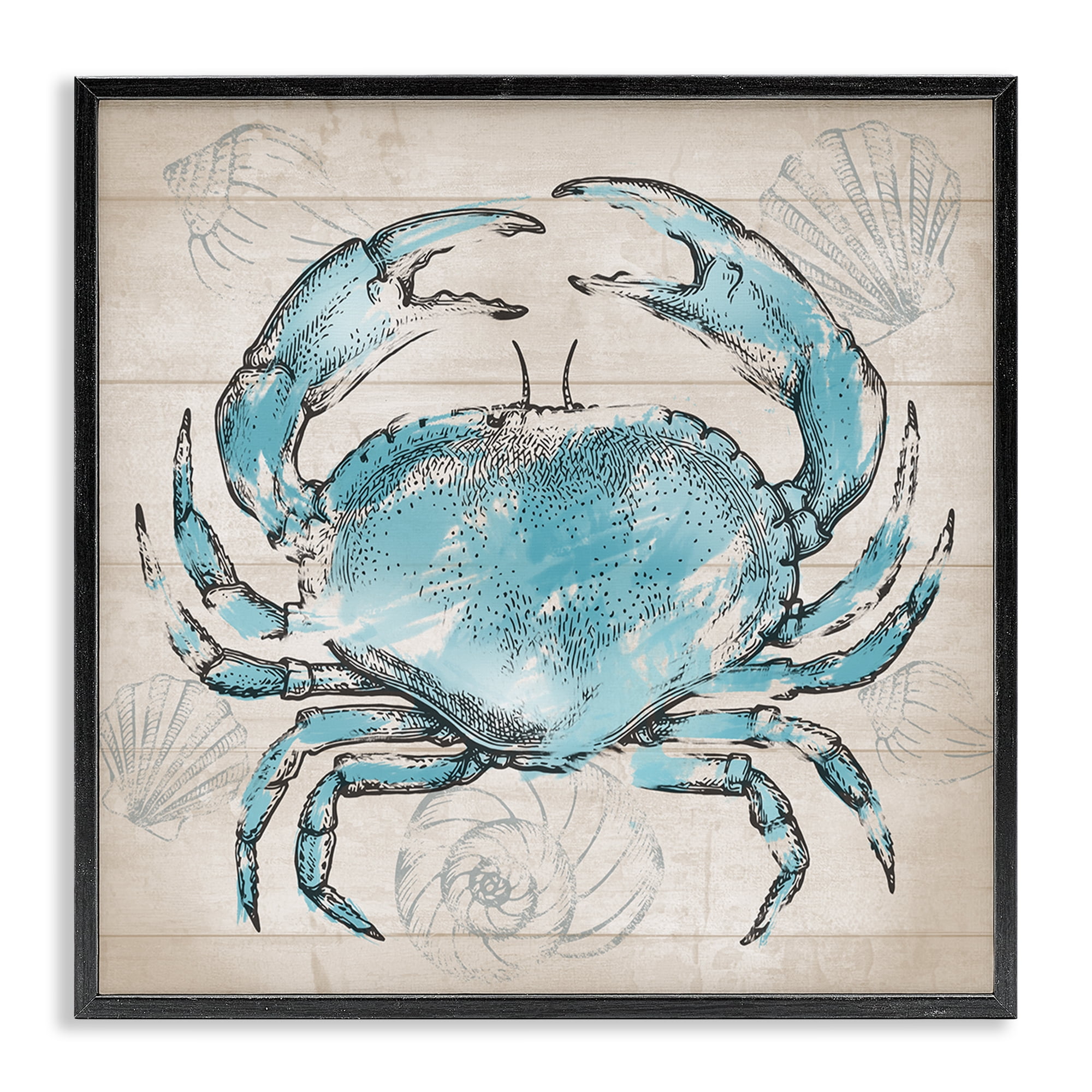 Stupell Industries Vintage Drawn Crab Animals Painting Black Framed Art Print Wall Art, 17 x 17