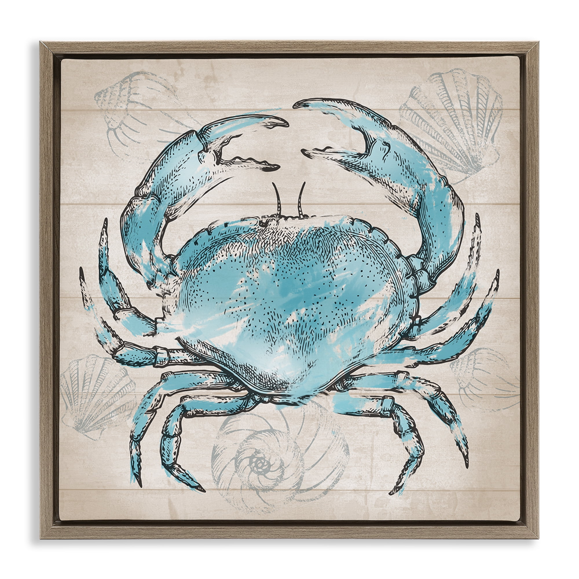 Stupell Industries Vintage Drawn Crab Animals Painting Brown Floater Framed Canvas Art Print Wall Art, 18 x 18