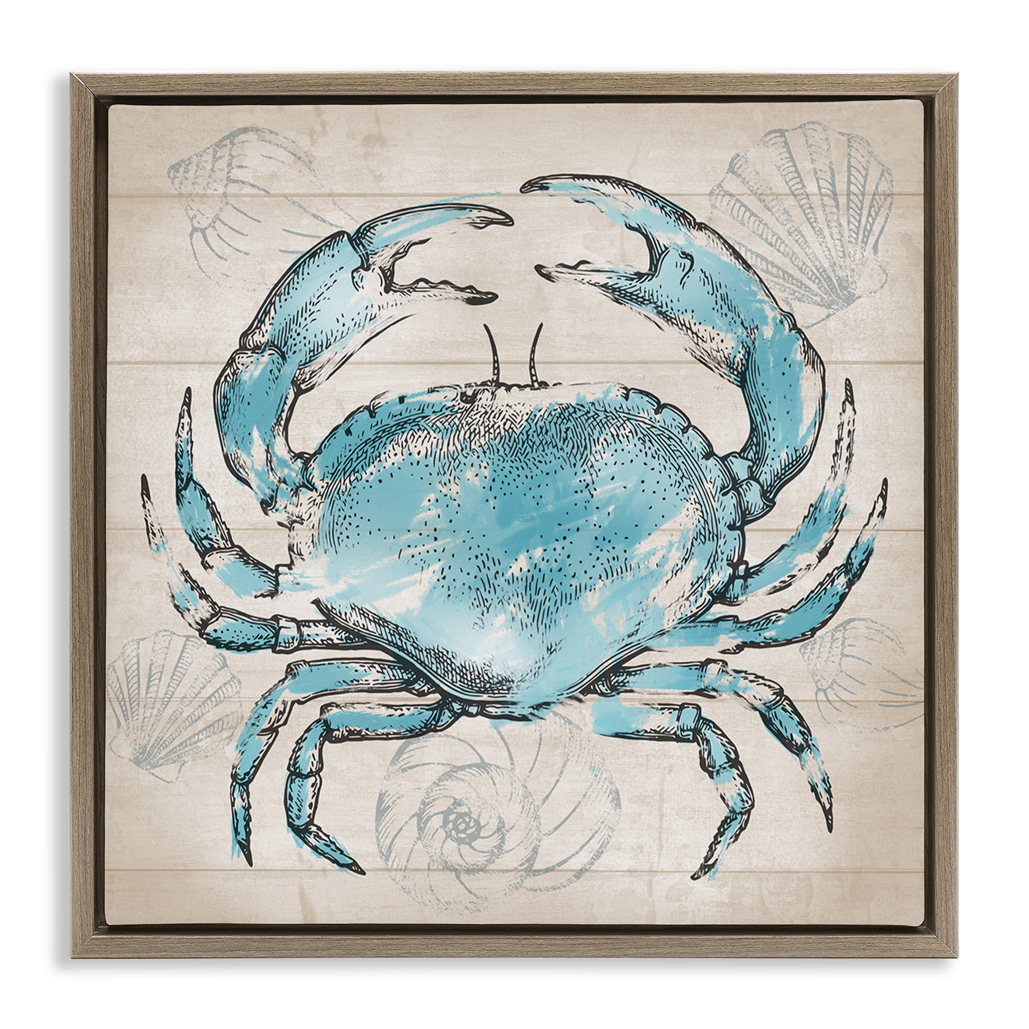 Stupell Industries Vintage Drawn Crab Animals Painting Brown Floater Framed Canvas Art Print Wall Art, 25 x 25