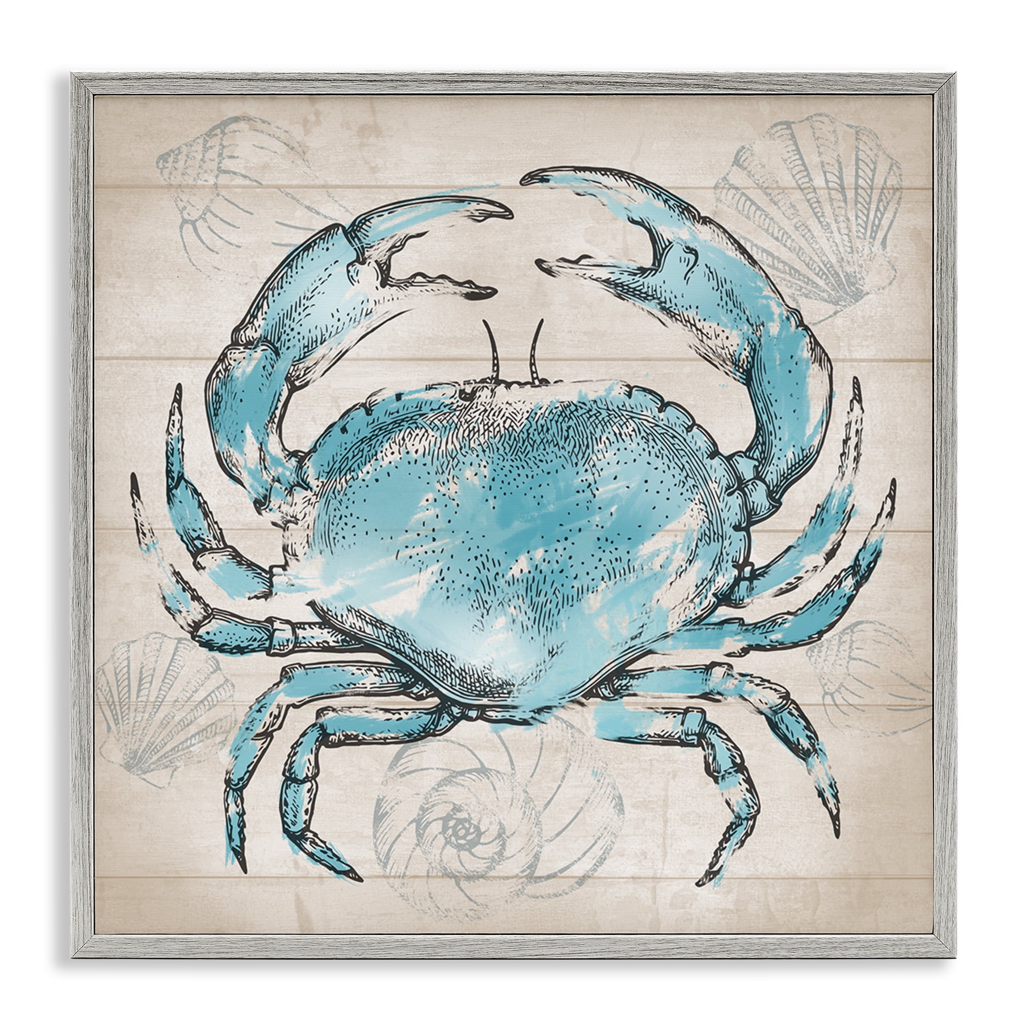 Stupell Industries Vintage Drawn Crab Animals Painting Gray Framed Art Print Wall Art, 17 x 17