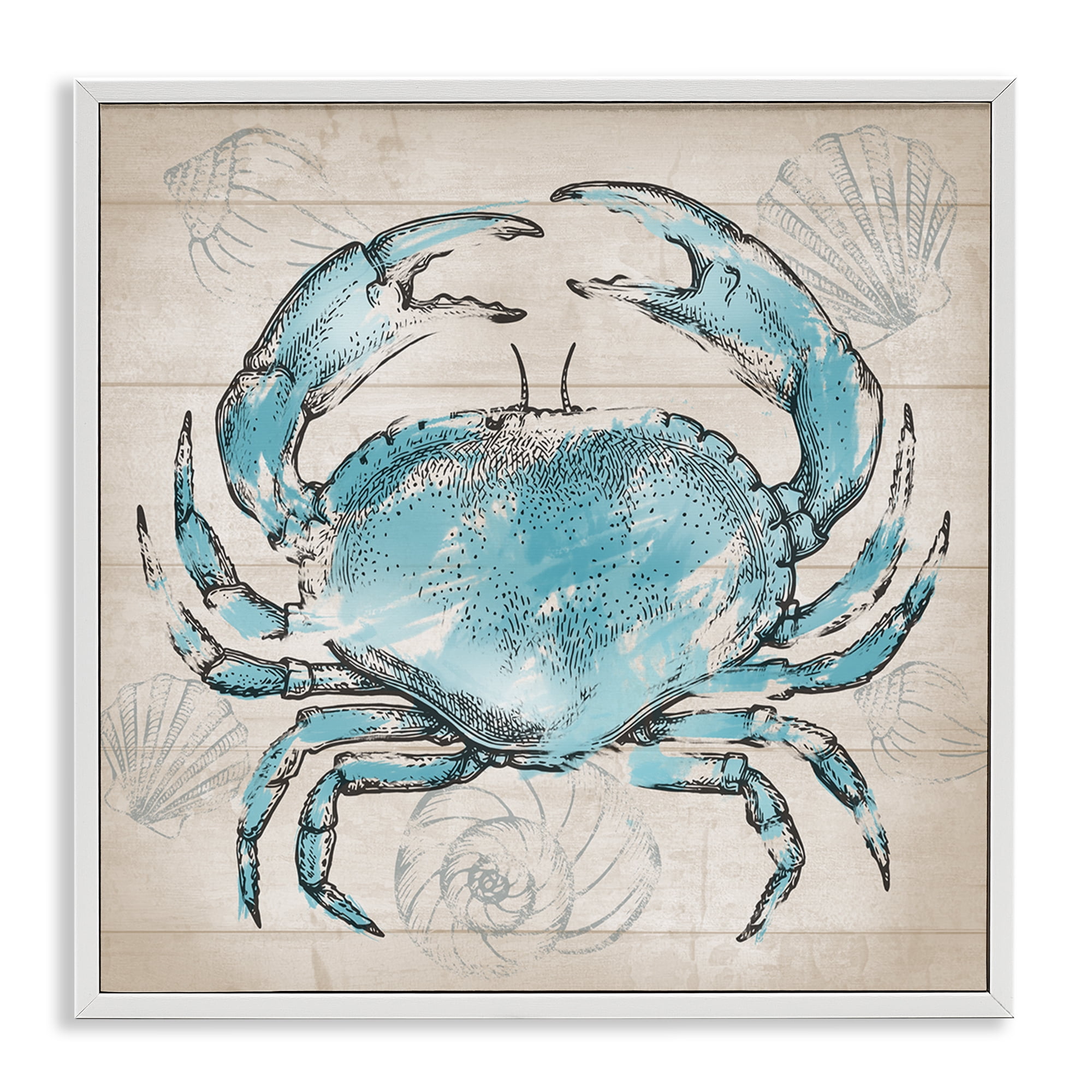 Stupell Industries Vintage Drawn Crab Animals Painting White Framed Art Print Wall Art, 24 x 24