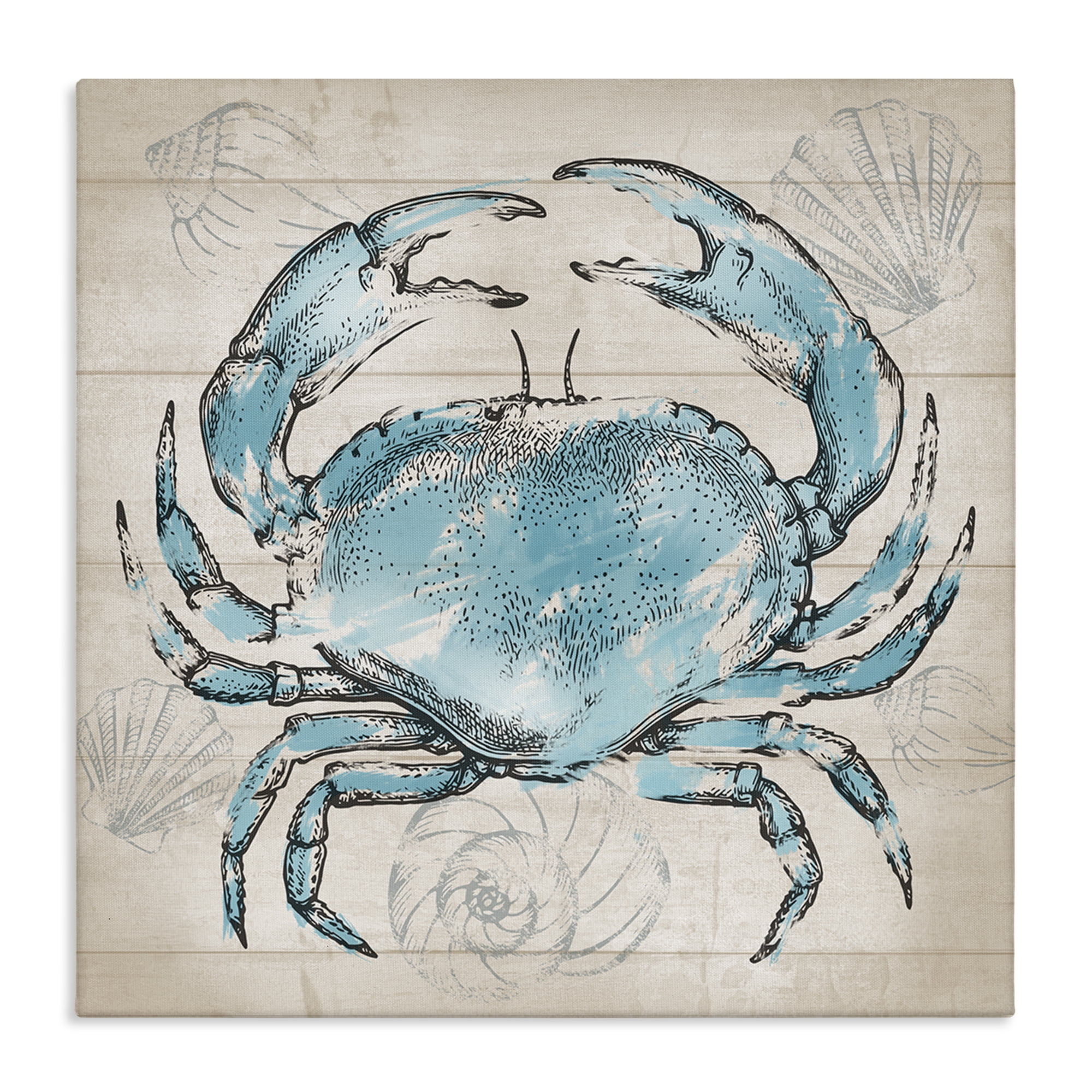 Stupell Industries Vintage Drawn Crab Animals Painting Wrapped Canvas Art Print Wall Art, 24 x 24