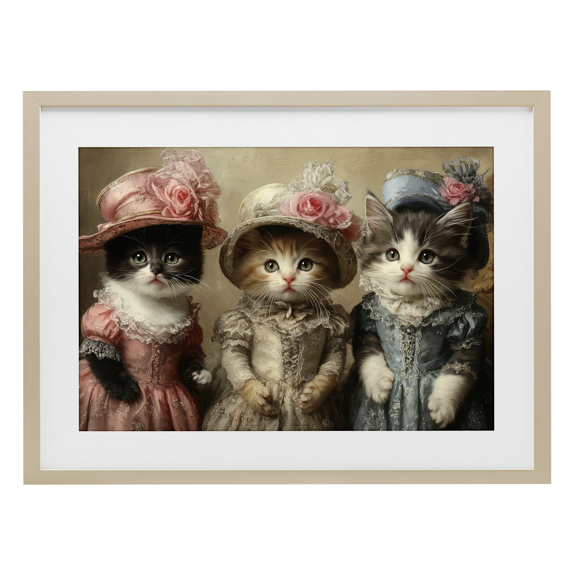 Stupell Industries Vintage Dress Cats Birch Framed Print Under Glass, design by The Wands Want