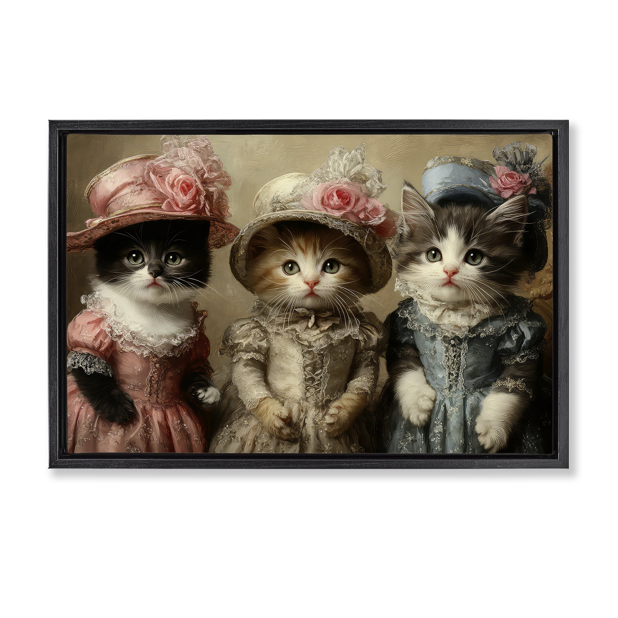 Stupell Industries Vintage Dress Cats Black Framed Floater Canvas Wall Art, design by The Wands Want